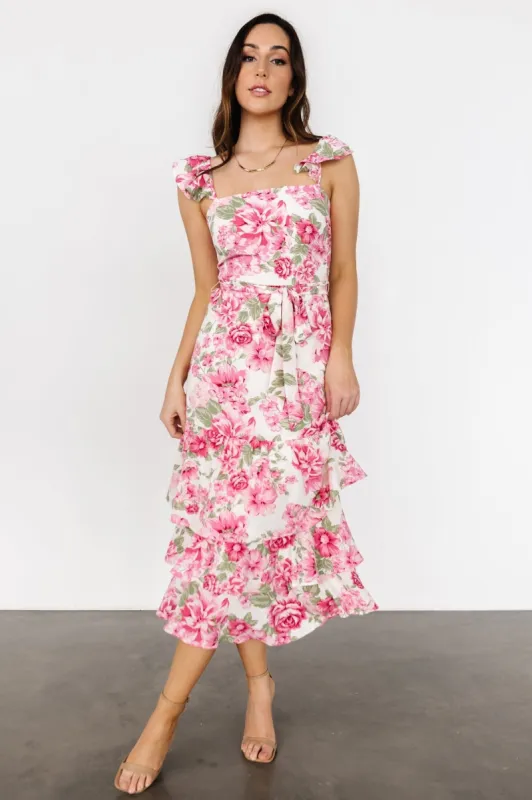 Guayana Ruffle Midi Dress | Pink + Ivory sold by Baltic Born