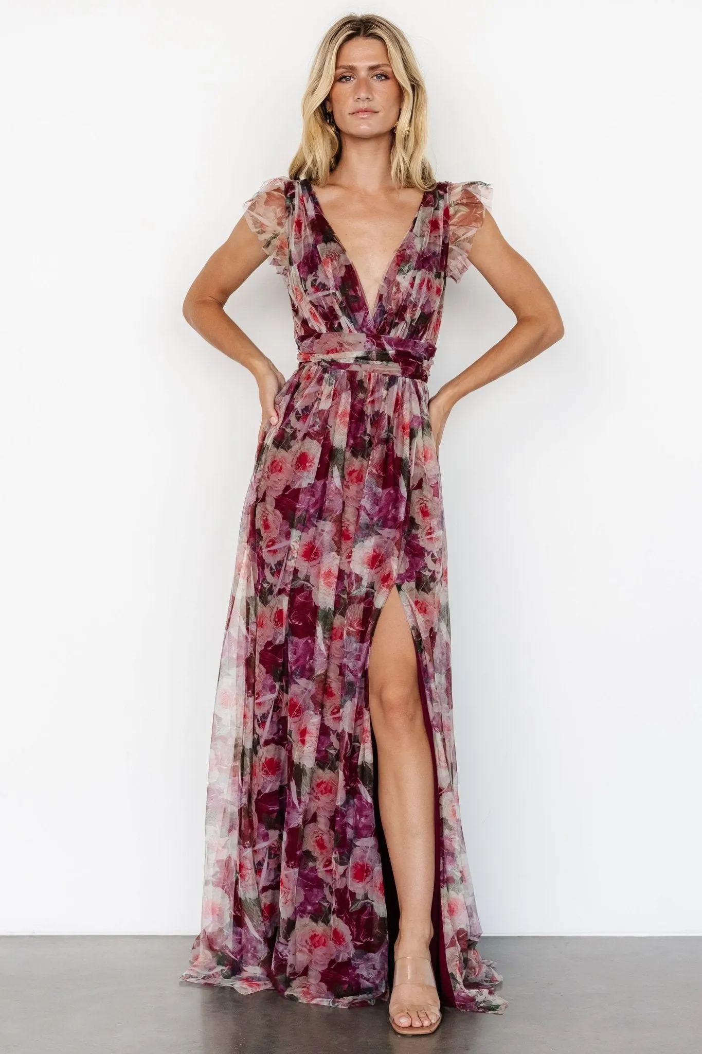 Carmine Maxi Dress | Wine Floral sold by Baltic Born