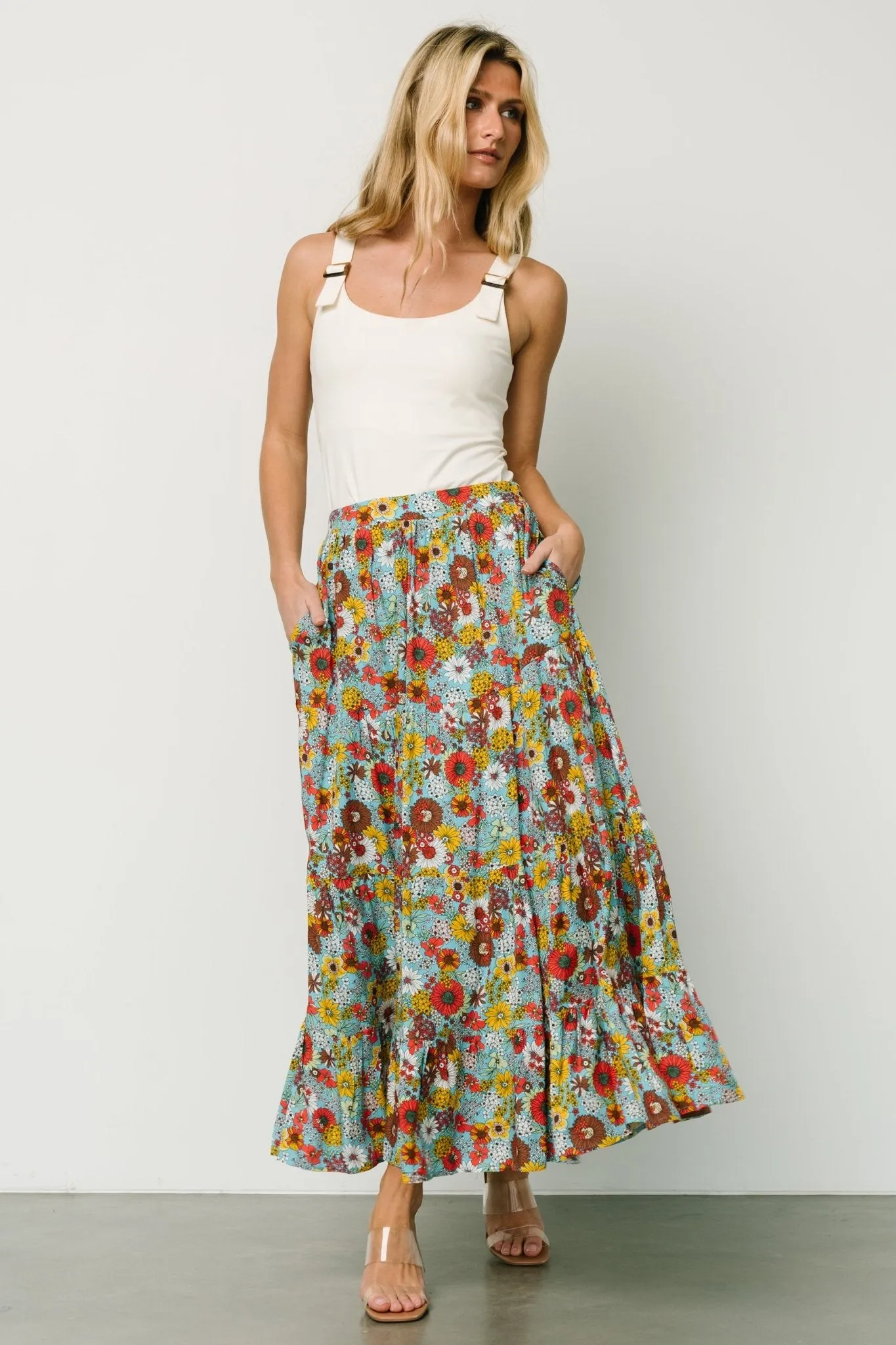 Reilly Maxi Skirt | Teal Flower Print sold by Baltic Born