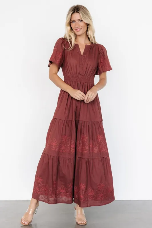 Kennedy Embroidered Maxi Dress | Marsala sold by Baltic Born