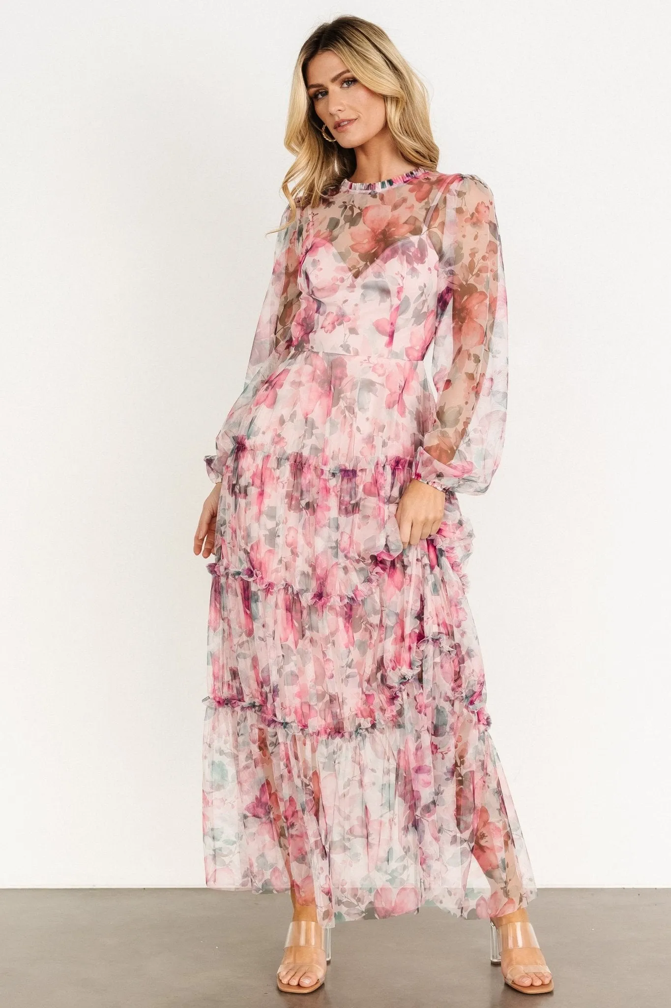 Stephanie Tiered Maxi Dress | Mauve Floral sold by Baltic Born