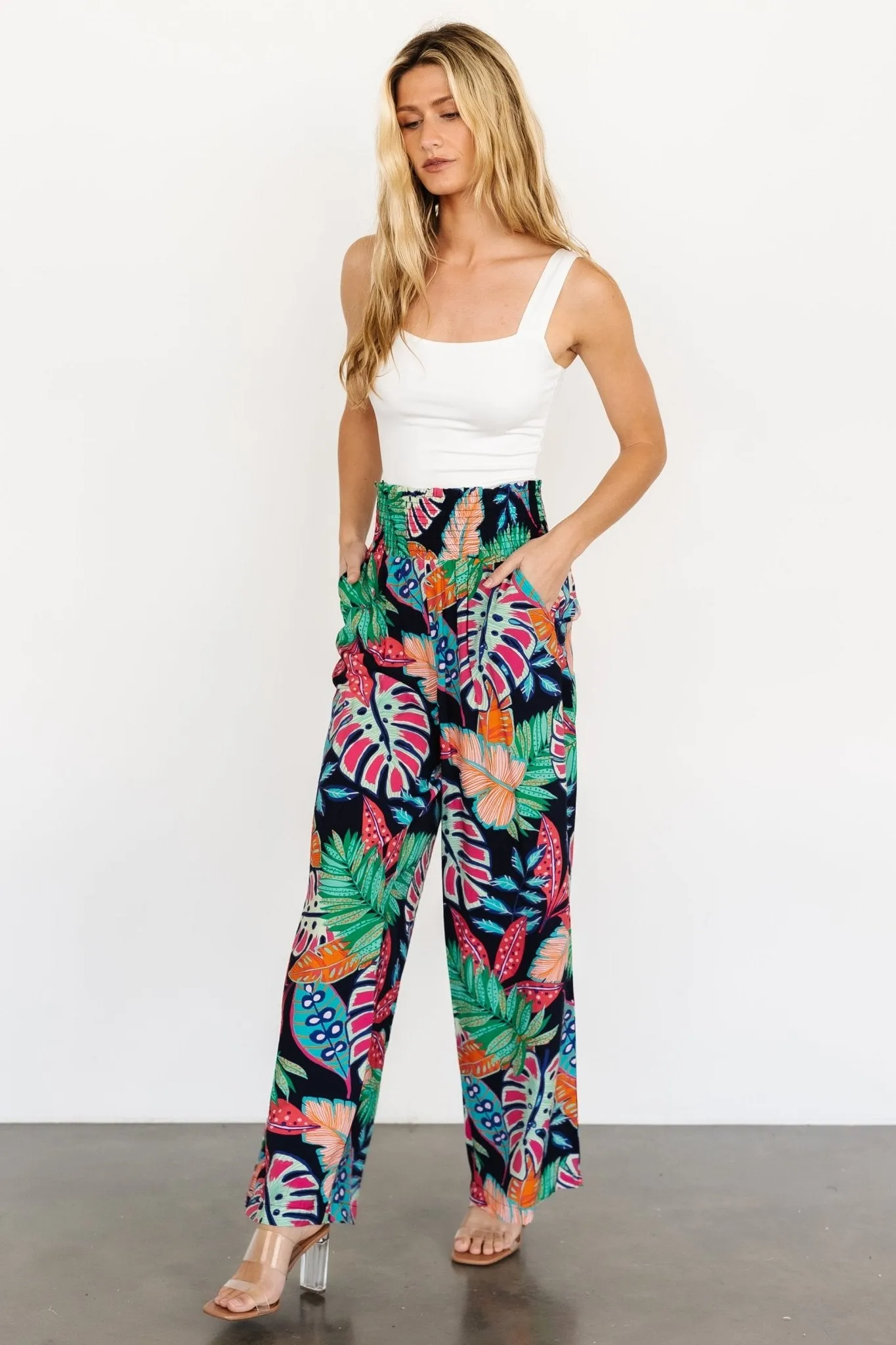 Caribbean Smocked Waist Pants | Navy Print sold by Baltic Born product image thumbnail 3