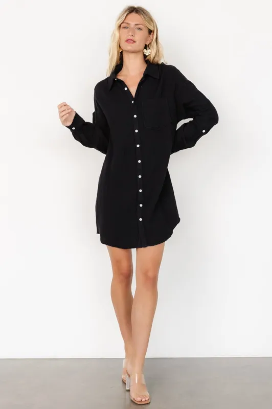 Andres Button Shirt Dress | Black sold by Baltic Born