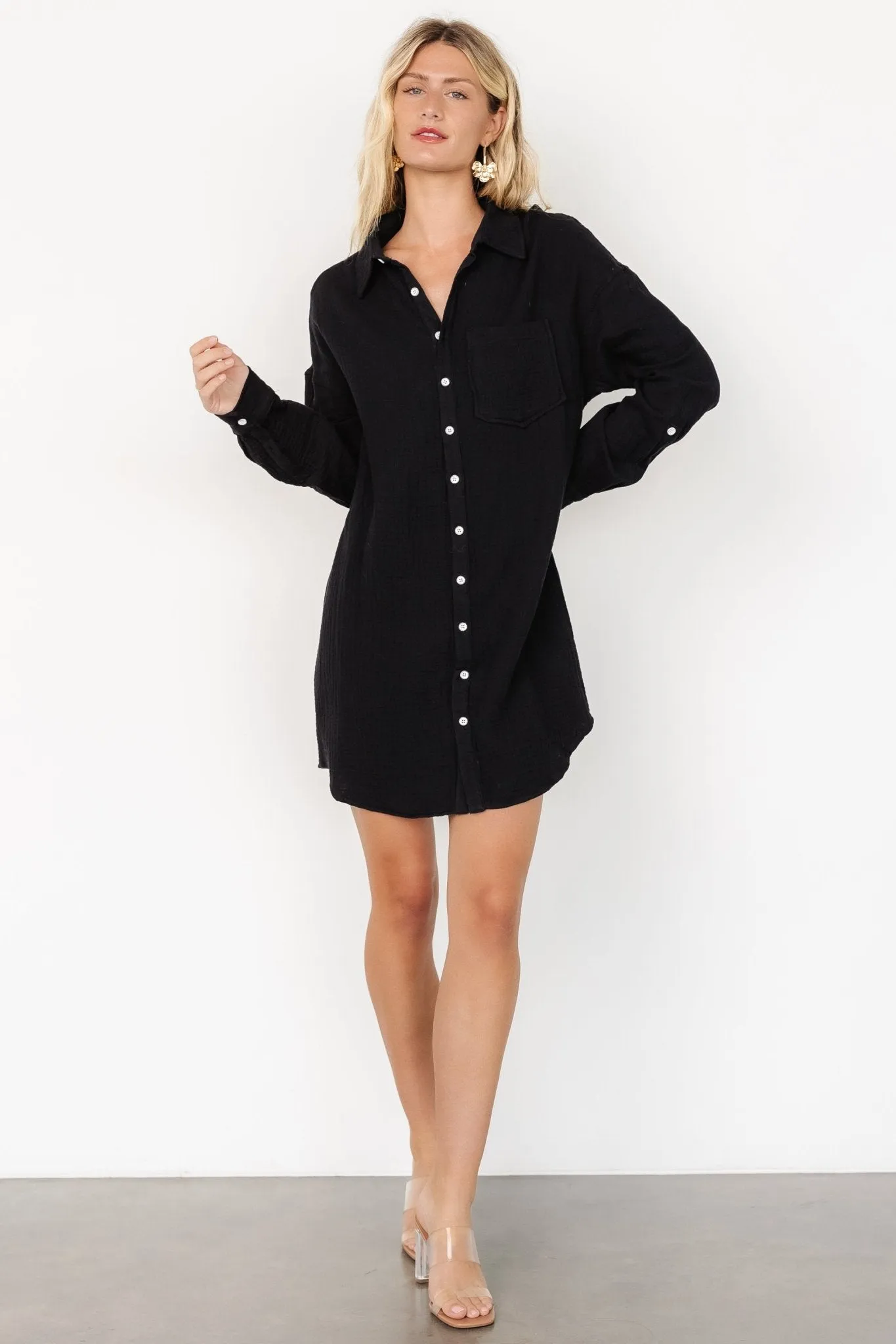Andres Button Shirt Dress | Black sold by Baltic Born
