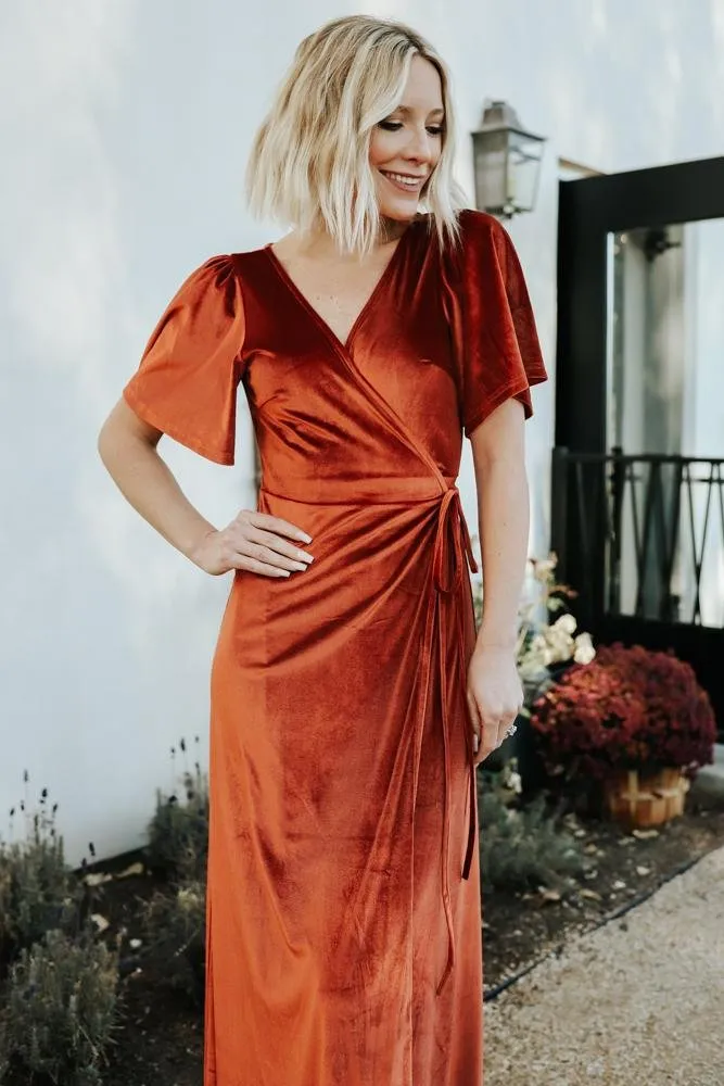 Meghan Velvet Wrap Maxi Dress | Rust sold by Baltic Born product image thumbnail 5