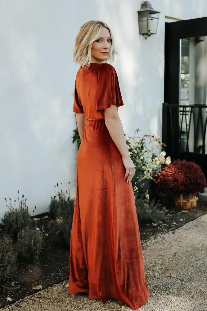 Meghan Velvet Wrap Maxi Dress | Rust sold by Baltic Born product image thumbnail 3
