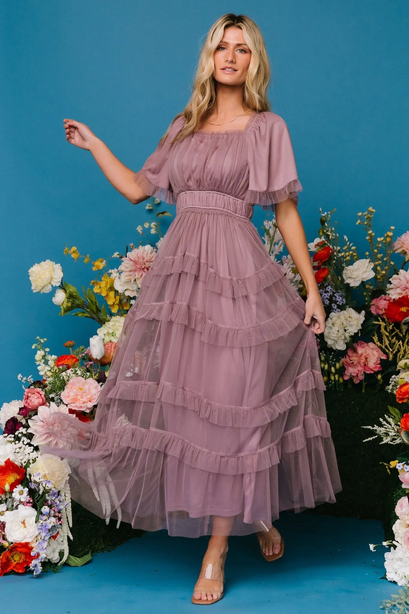 Magdalena Tulle Maxi Dress | Dusty Orchid sold by Baltic Born product image thumbnail 4