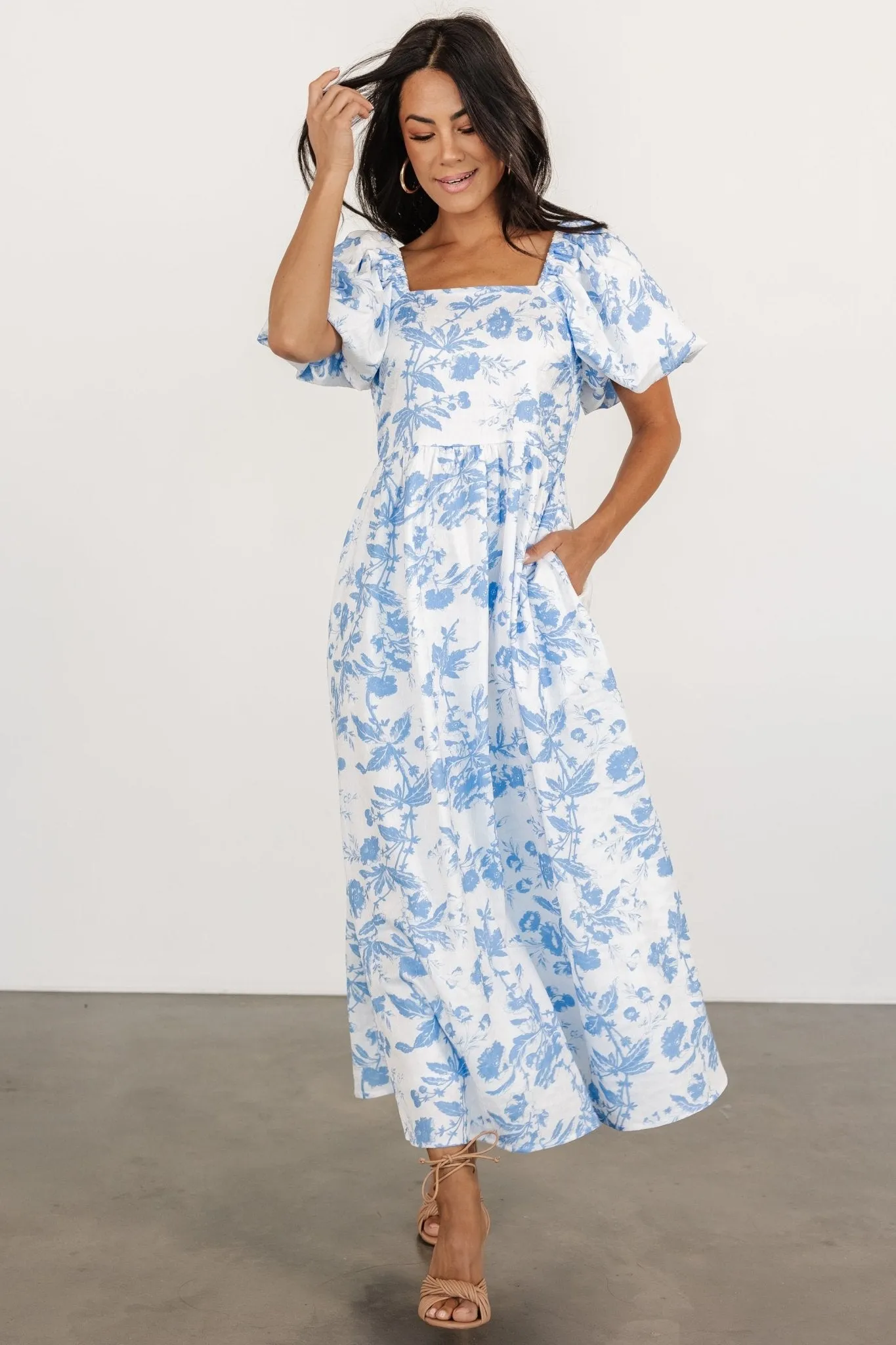 Graceland Maxi Dress | White + Blue Floral sold by Baltic Born product image thumbnail 4