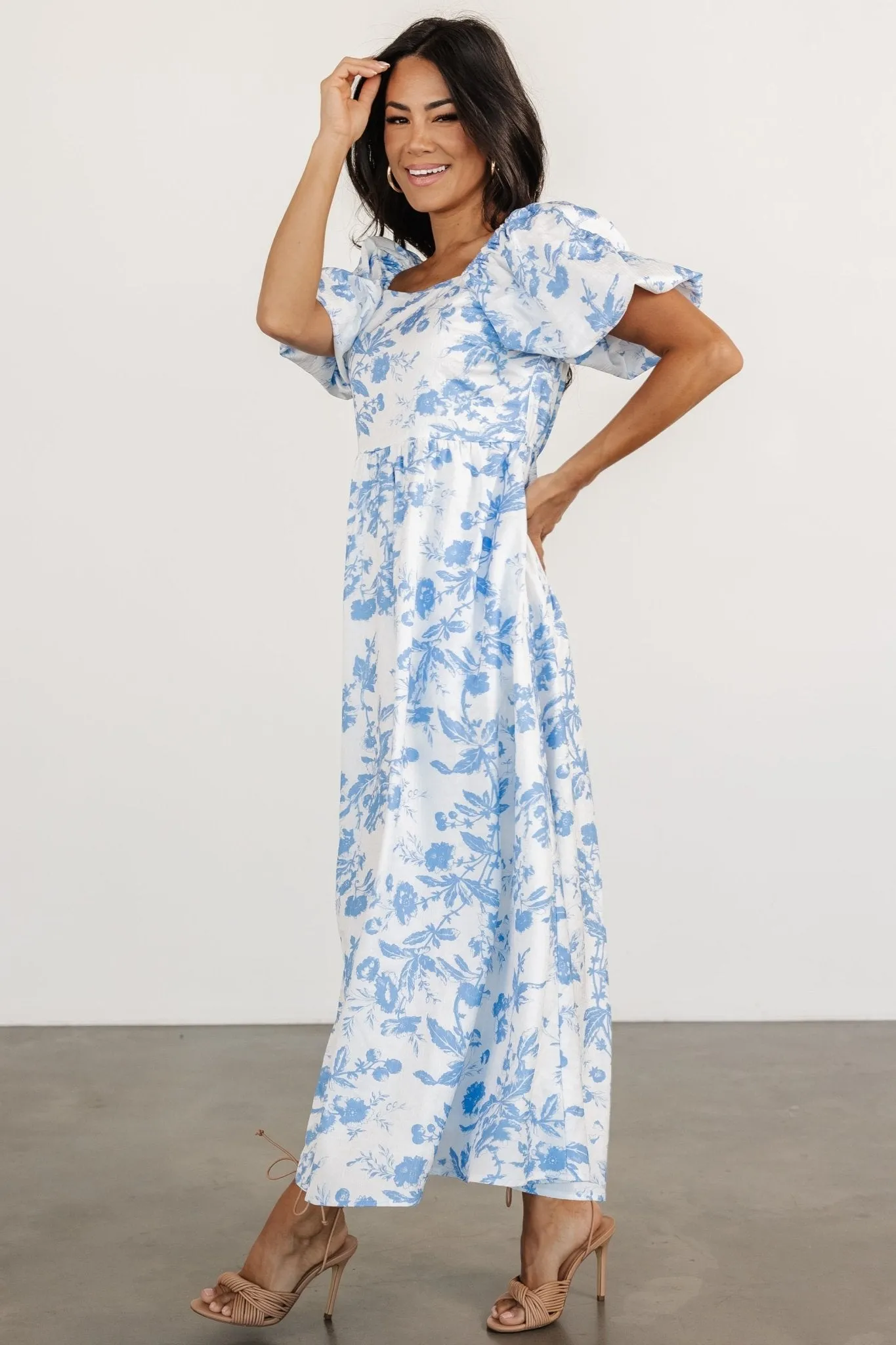 Graceland Maxi Dress | White + Blue Floral sold by Baltic Born product image thumbnail 3