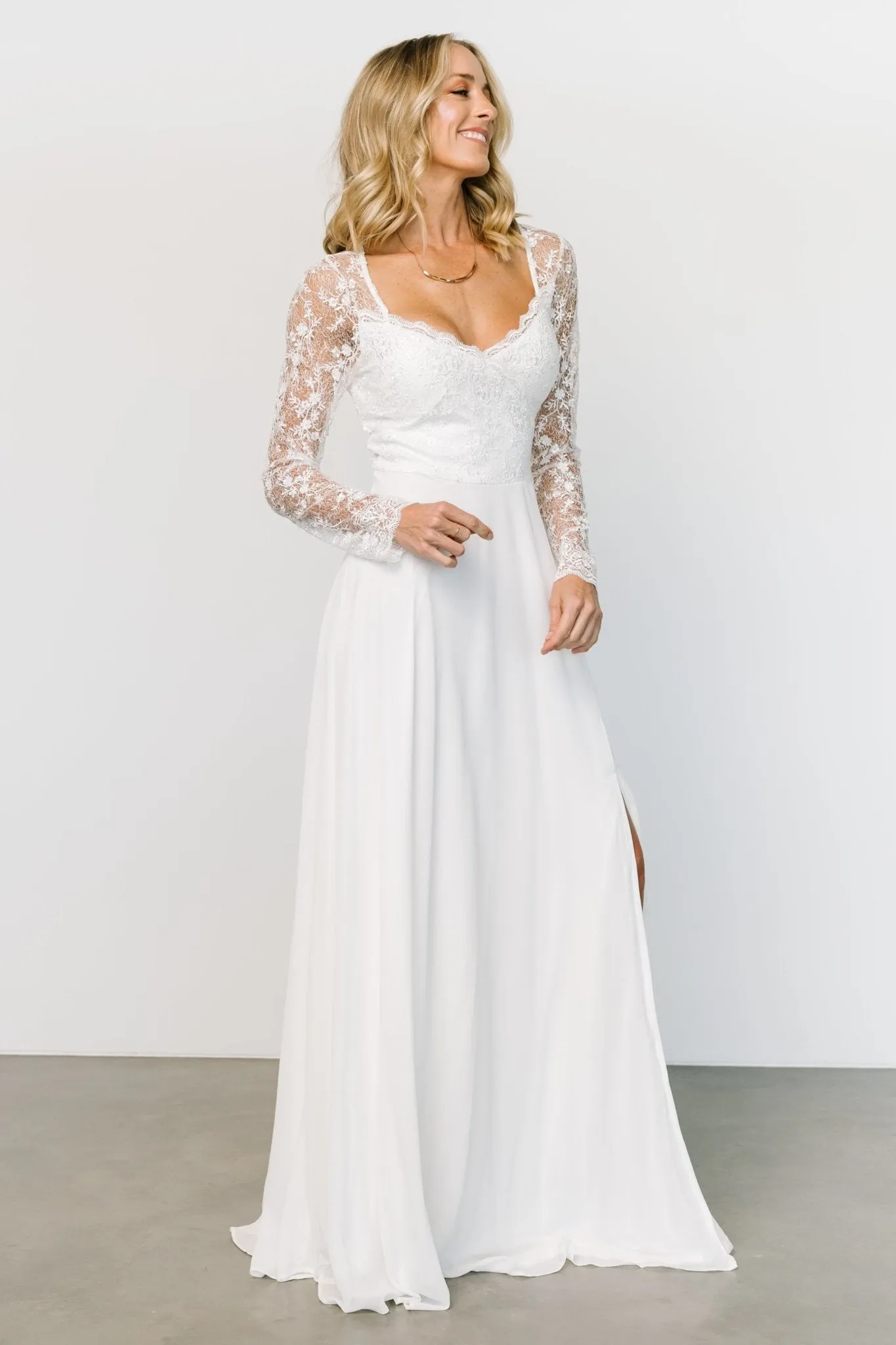 Adalaide Long Sleeve Maxi Dress | Off White sold by Baltic Born