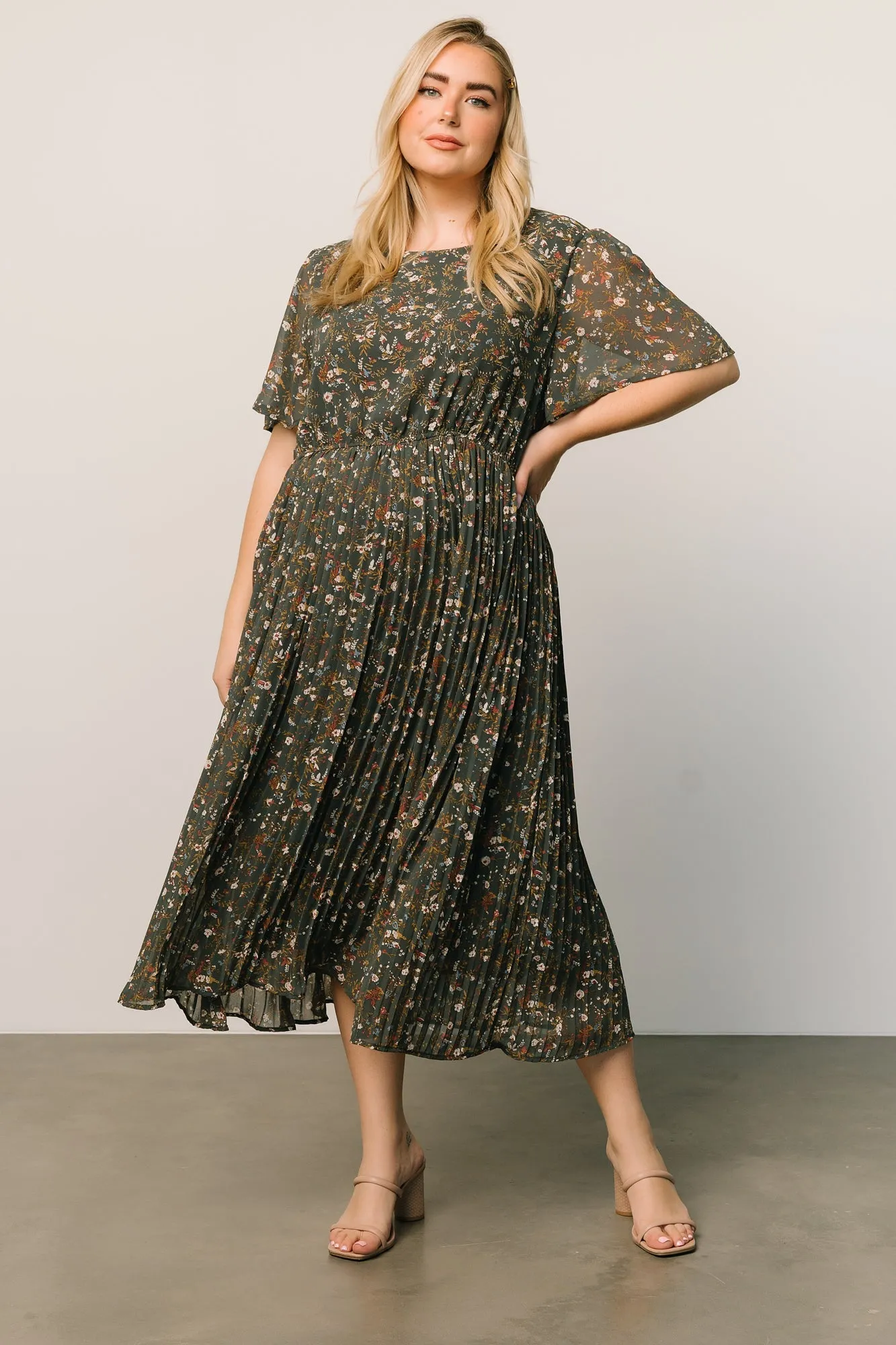 Belfast Pleated Midi Dress | Antique Jade Floral sold by Baltic Born product image thumbnail 2