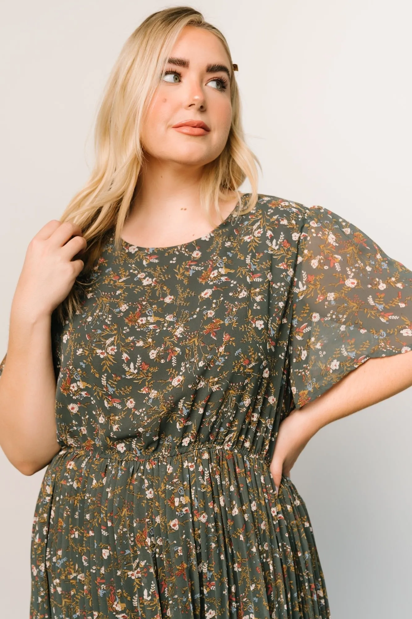 Belfast Pleated Midi Dress | Antique Jade Floral sold by Baltic Born product image thumbnail 5