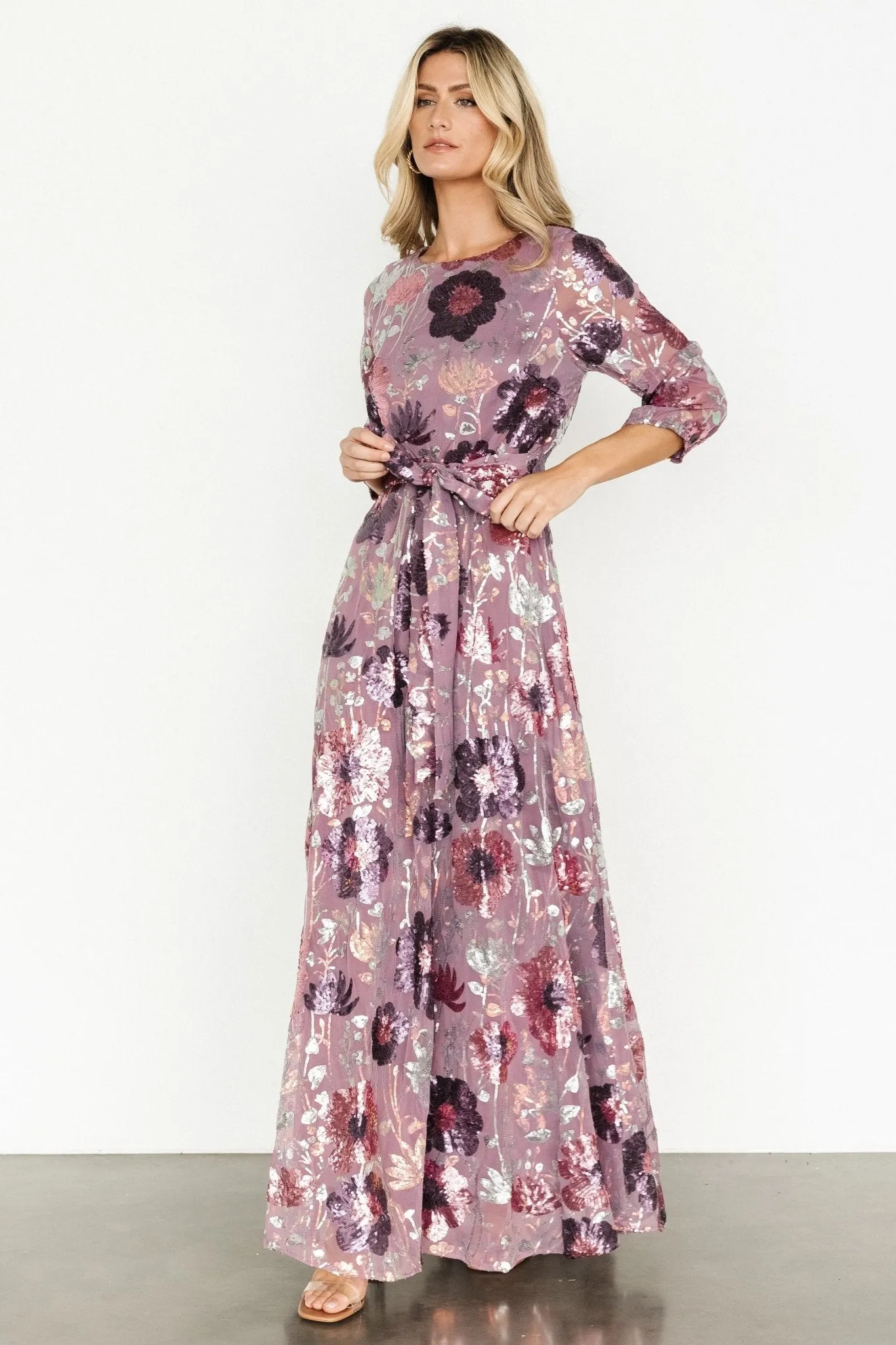 Destiny Sequin Maxi Dress | Lilac Floral sold by Baltic Born product image thumbnail 5