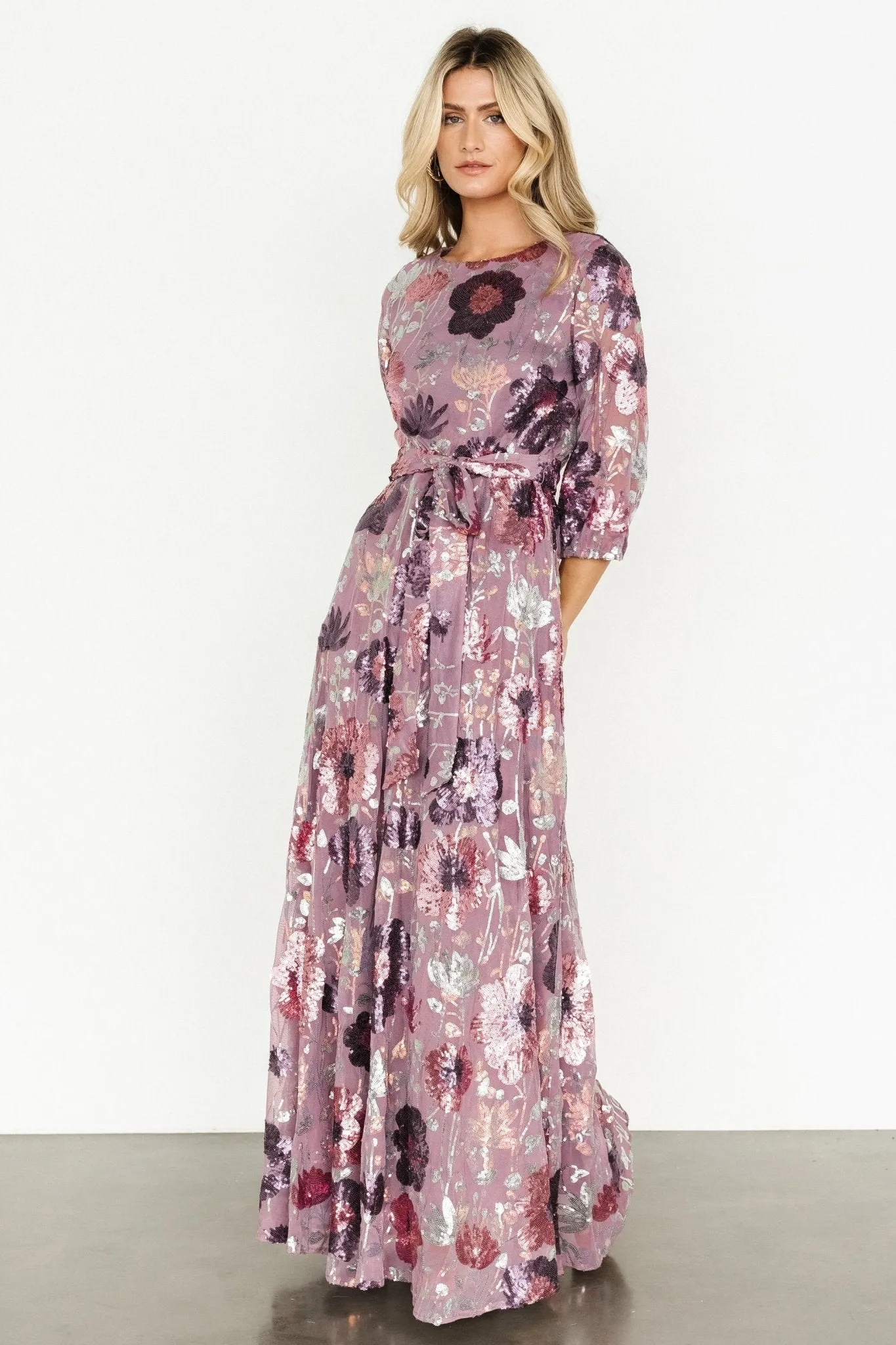 Destiny Sequin Maxi Dress | Lilac Floral sold by Baltic Born product image thumbnail 3