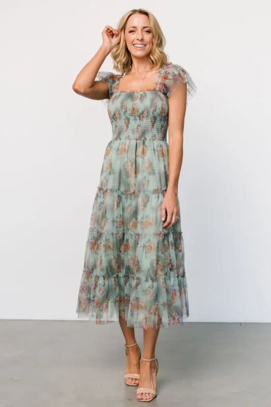 Clementine Tulle Midi Dress | Sage Multi Floral sold by Baltic Born