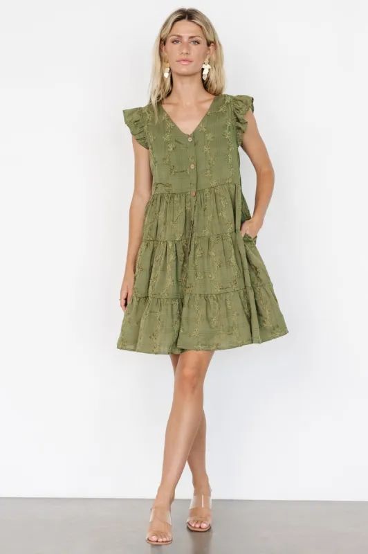 Kayla Button Up Short Dress | Olive sold by Baltic Born