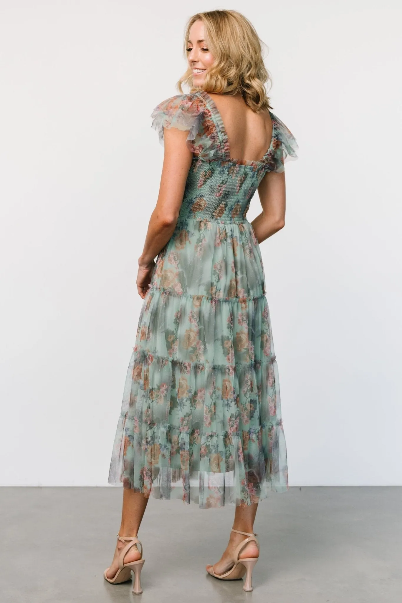 Clementine Tulle Midi Dress | Sage Multi Floral sold by Baltic Born product image thumbnail 5