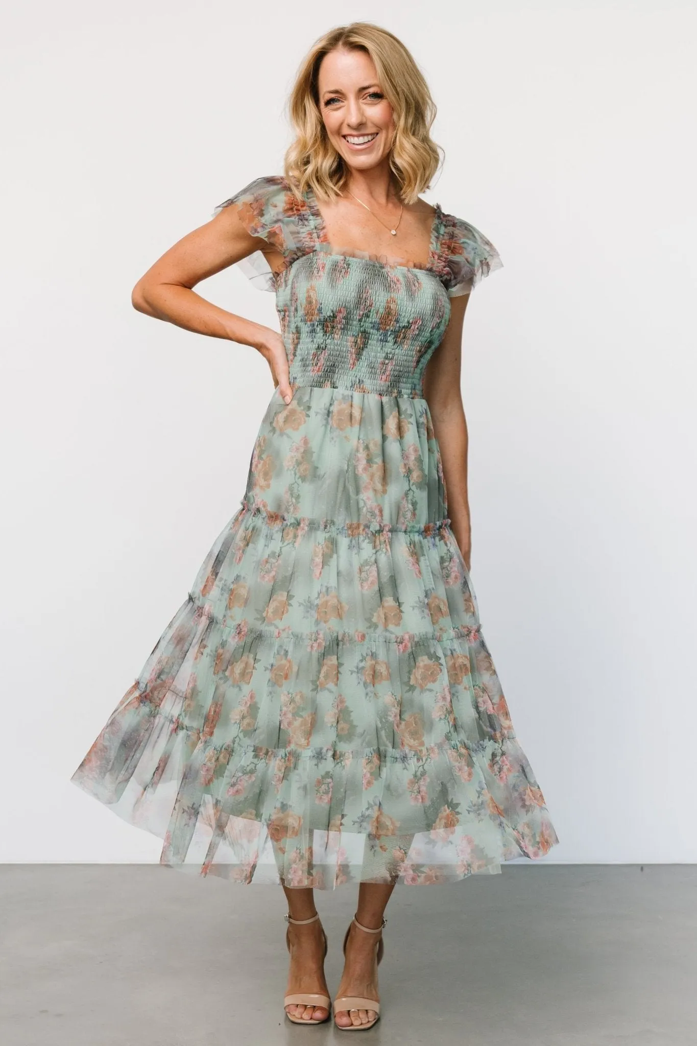 Clementine Tulle Midi Dress | Sage Multi Floral sold by Baltic Born product image thumbnail 4