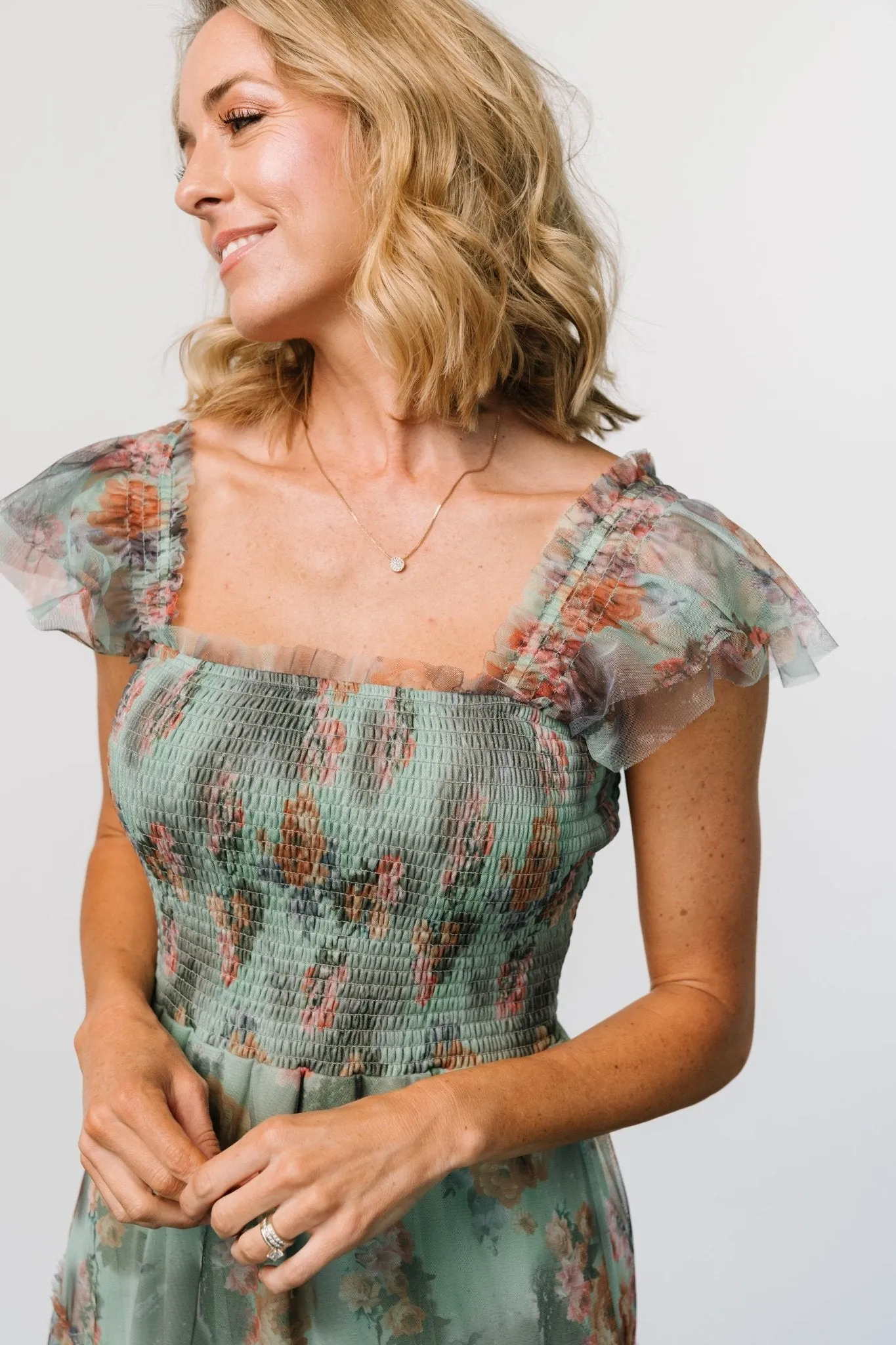 Clementine Tulle Midi Dress | Sage Multi Floral sold by Baltic Born product image thumbnail 2
