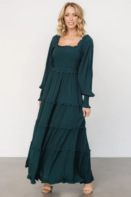 Lana Smocked Maxi Dress | Dark Green sold by Baltic Born