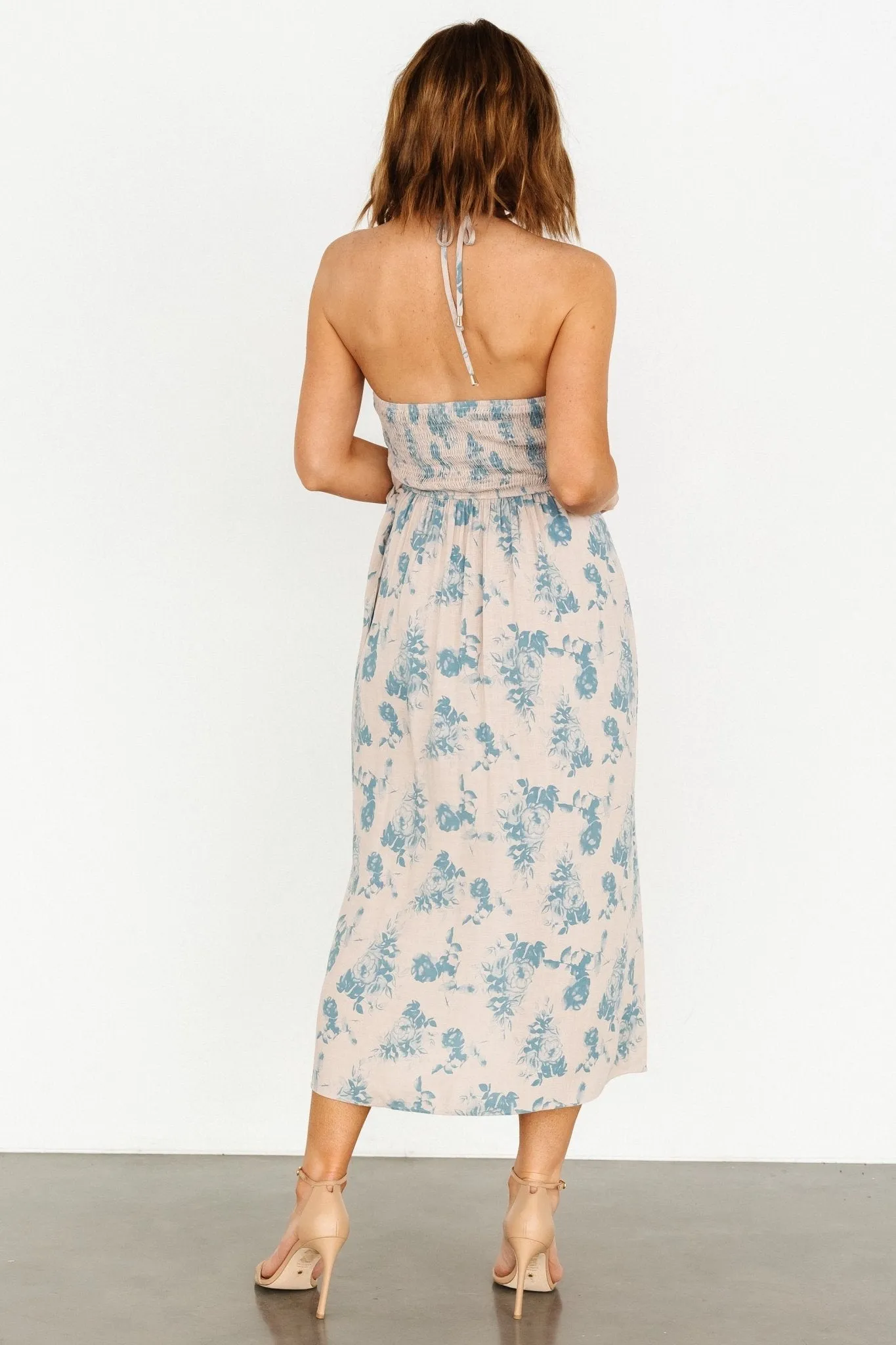 Nicole Faux Wrap Midi Dress | Natural + Blue sold by Baltic Born product image thumbnail 5