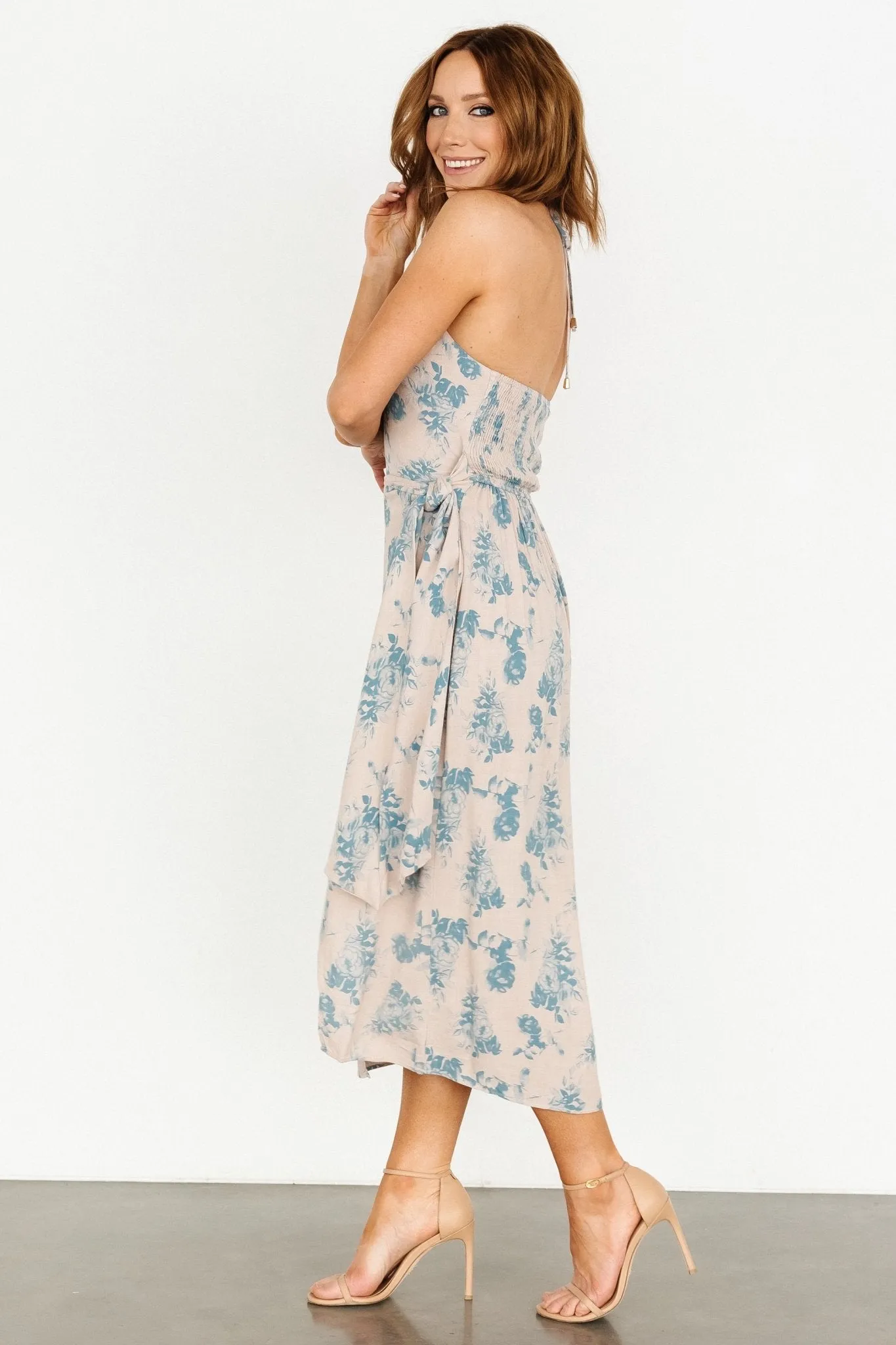 Nicole Faux Wrap Midi Dress | Natural + Blue sold by Baltic Born product image thumbnail 2