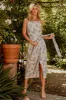 Nicole Faux Wrap Midi Dress | Natural + Blue sold by Baltic Born