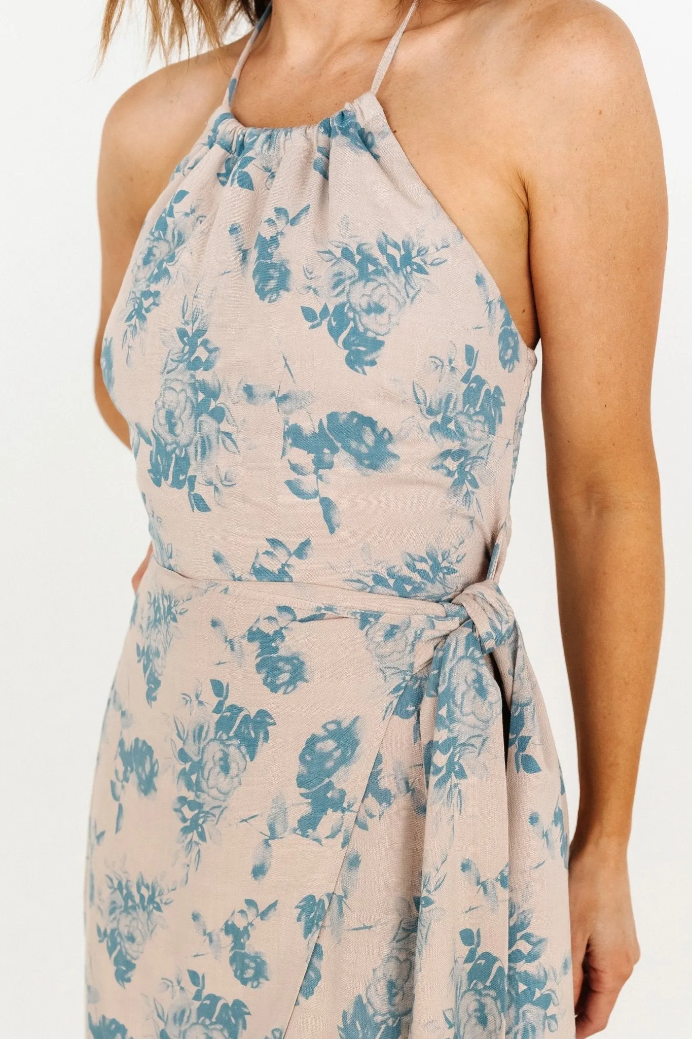 Nicole Faux Wrap Midi Dress | Natural + Blue sold by Baltic Born product image thumbnail 3