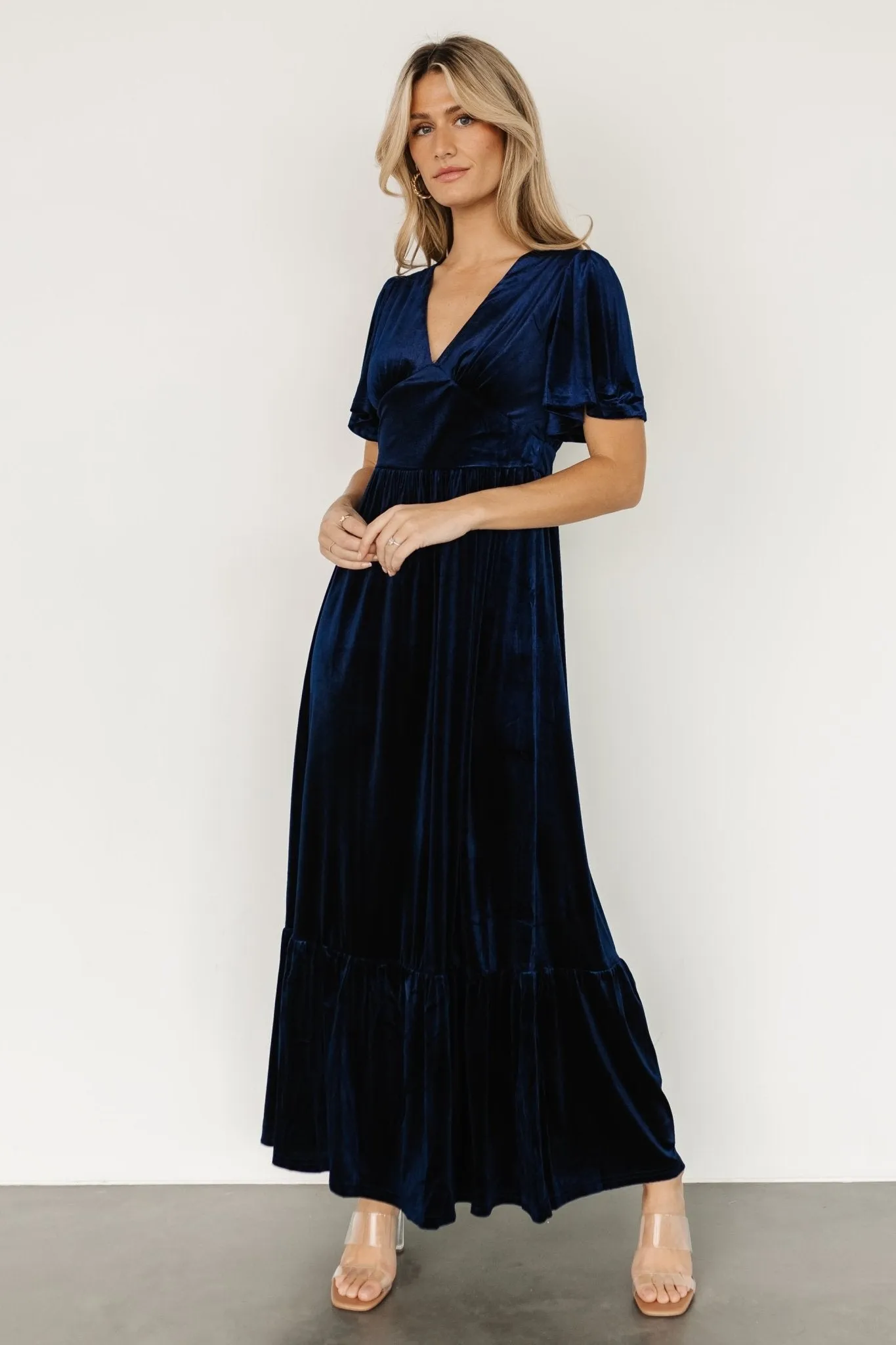 Reina Velvet Maxi Dress | Midnight Blue sold by Baltic Born