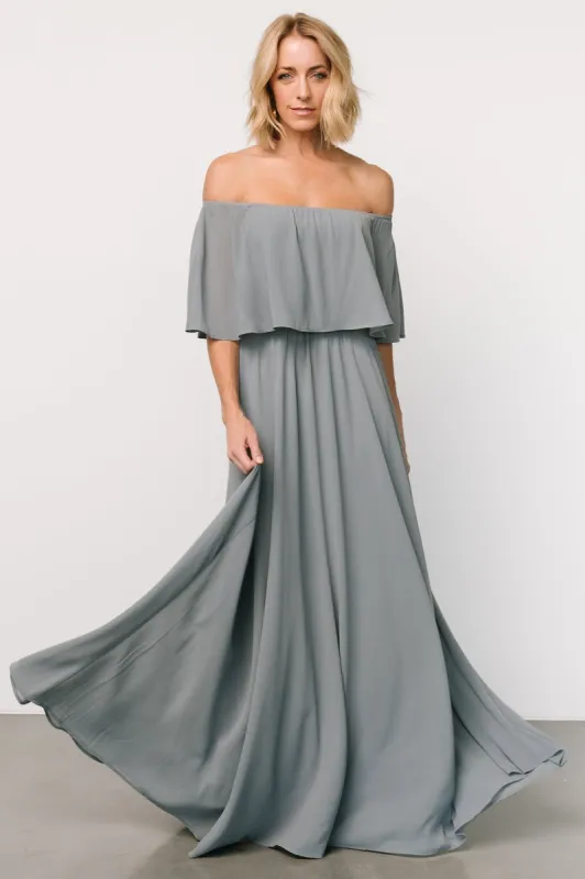 Sonia Off Shoulder Maxi Dress | Dusty Blue sold by Baltic Born