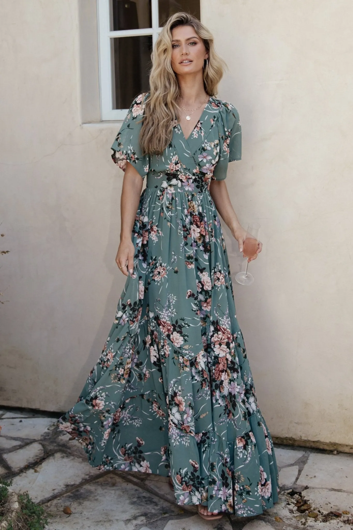 Katherine Maxi Dress | Dusty Green Floral sold by Baltic Born