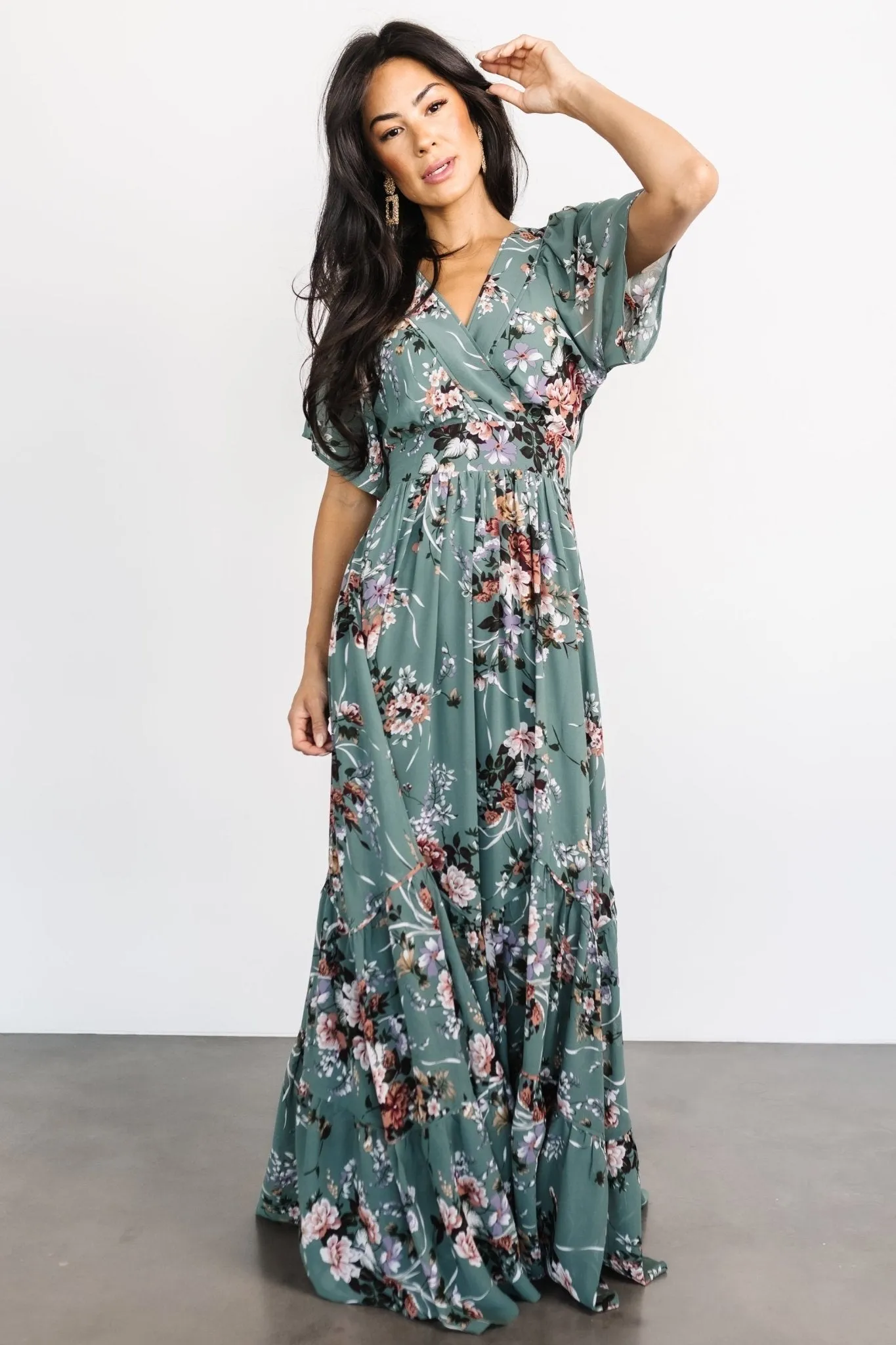 Katherine Maxi Dress | Dusty Green Floral sold by Baltic Born product image thumbnail 2