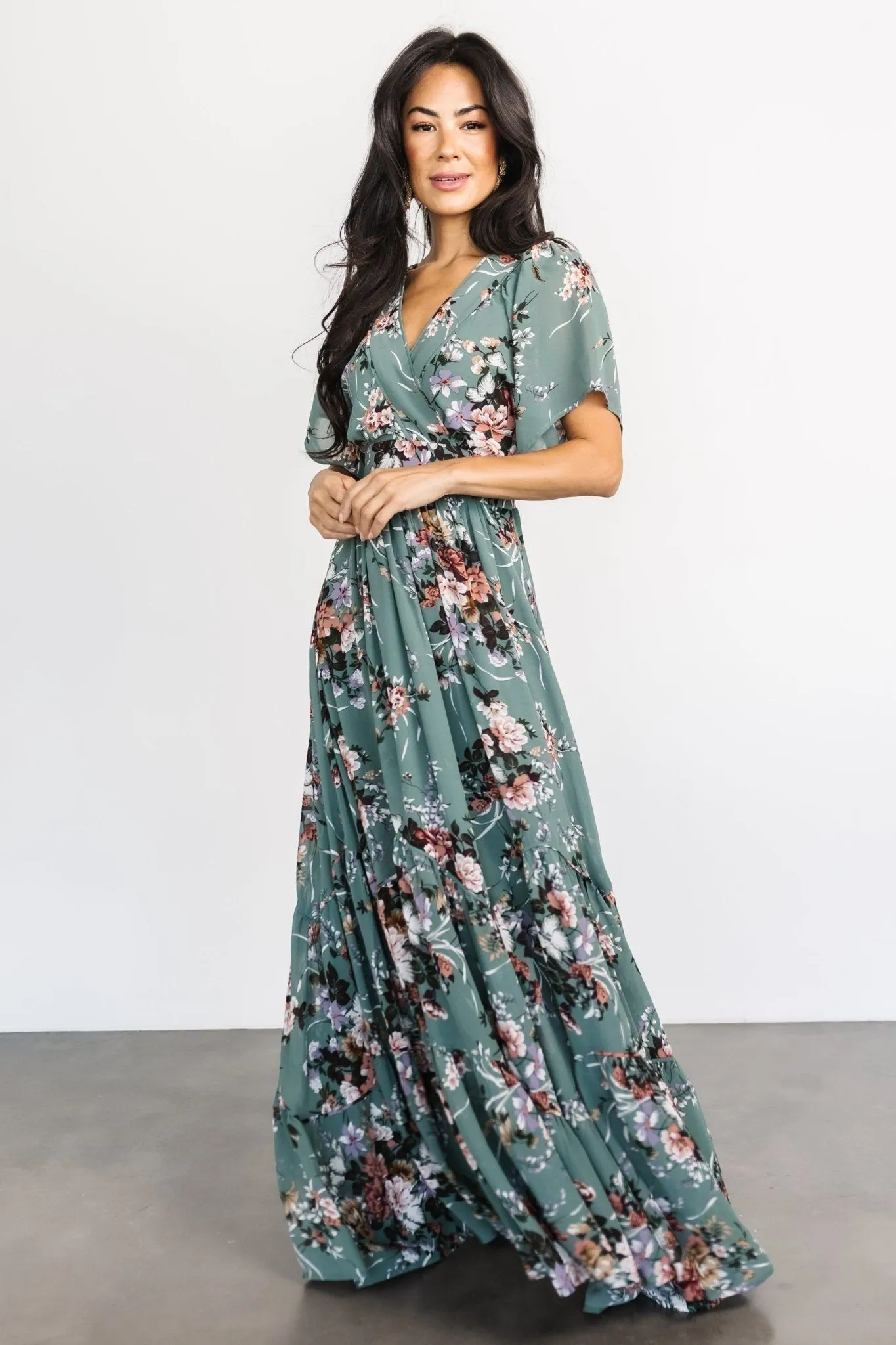 Katherine Maxi Dress | Dusty Green Floral sold by Baltic Born product image thumbnail 4