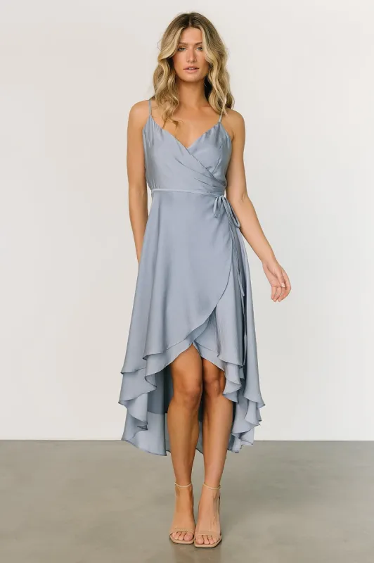 Steffi Tulip Wrap Dress | Dusty Blue sold by Baltic Born