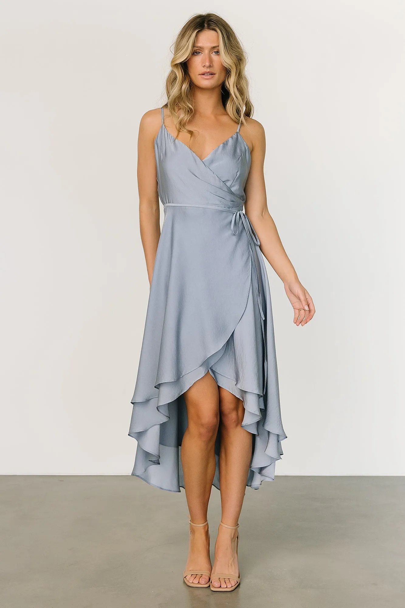Steffi Tulip Wrap Dress | Dusty Blue sold by Baltic Born