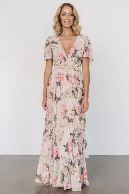 Montaigne Ruffle Maxi Dress | Pale Blush Floral sold by Baltic Born