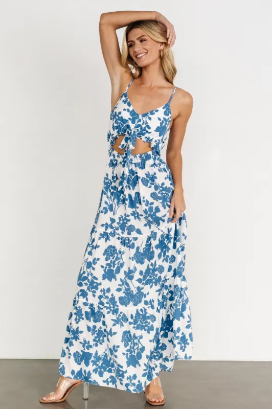 Valetta Cut Out Maxi Dress | White + Blue sold by Baltic Born