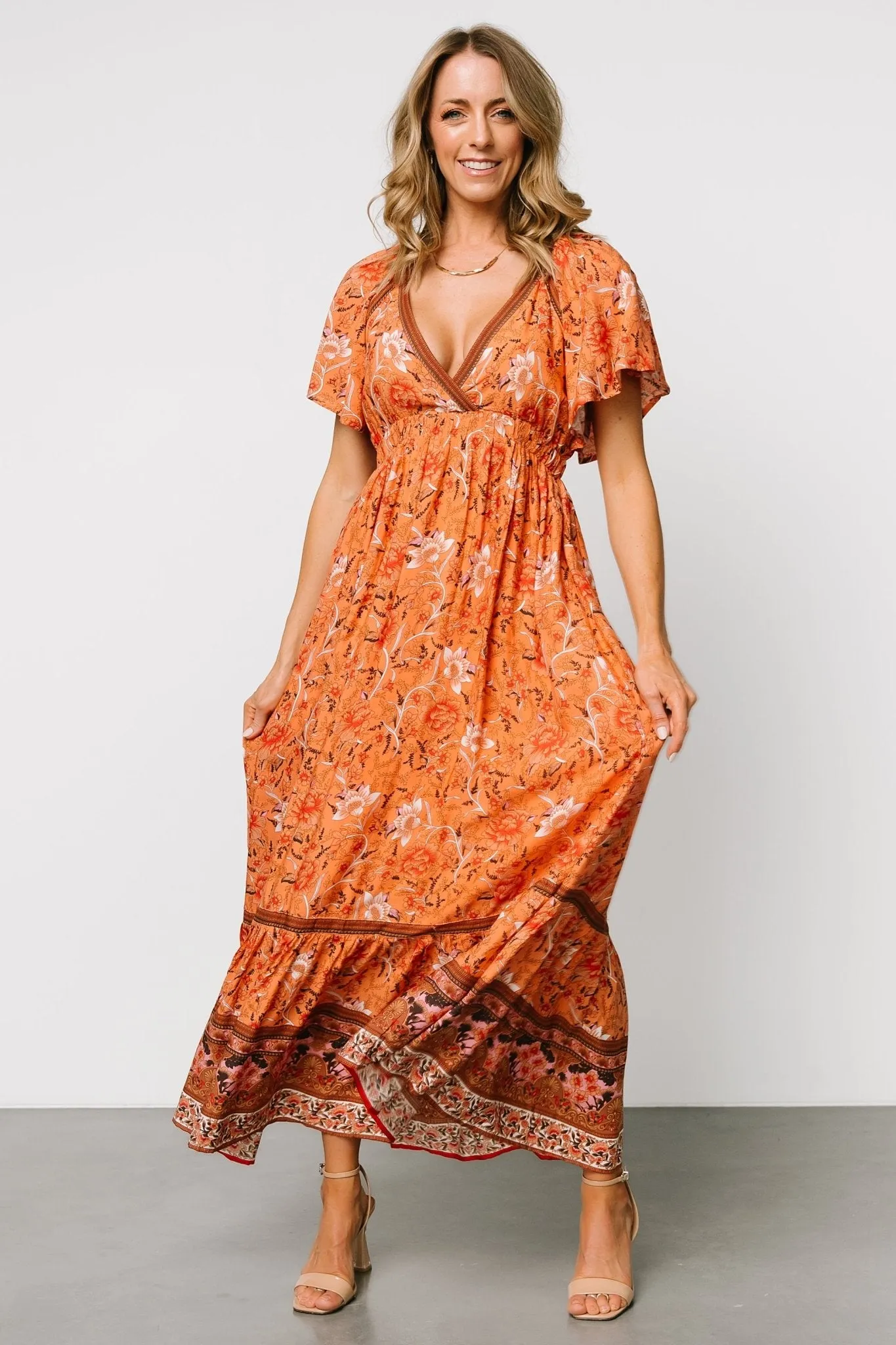 Marietta Maxi Dress | Orange Floral sold by Baltic Born product image thumbnail 5