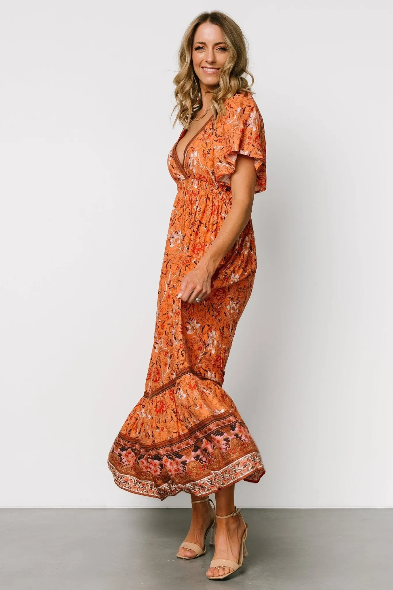 Marietta Maxi Dress | Orange Floral sold by Baltic Born product image thumbnail 3