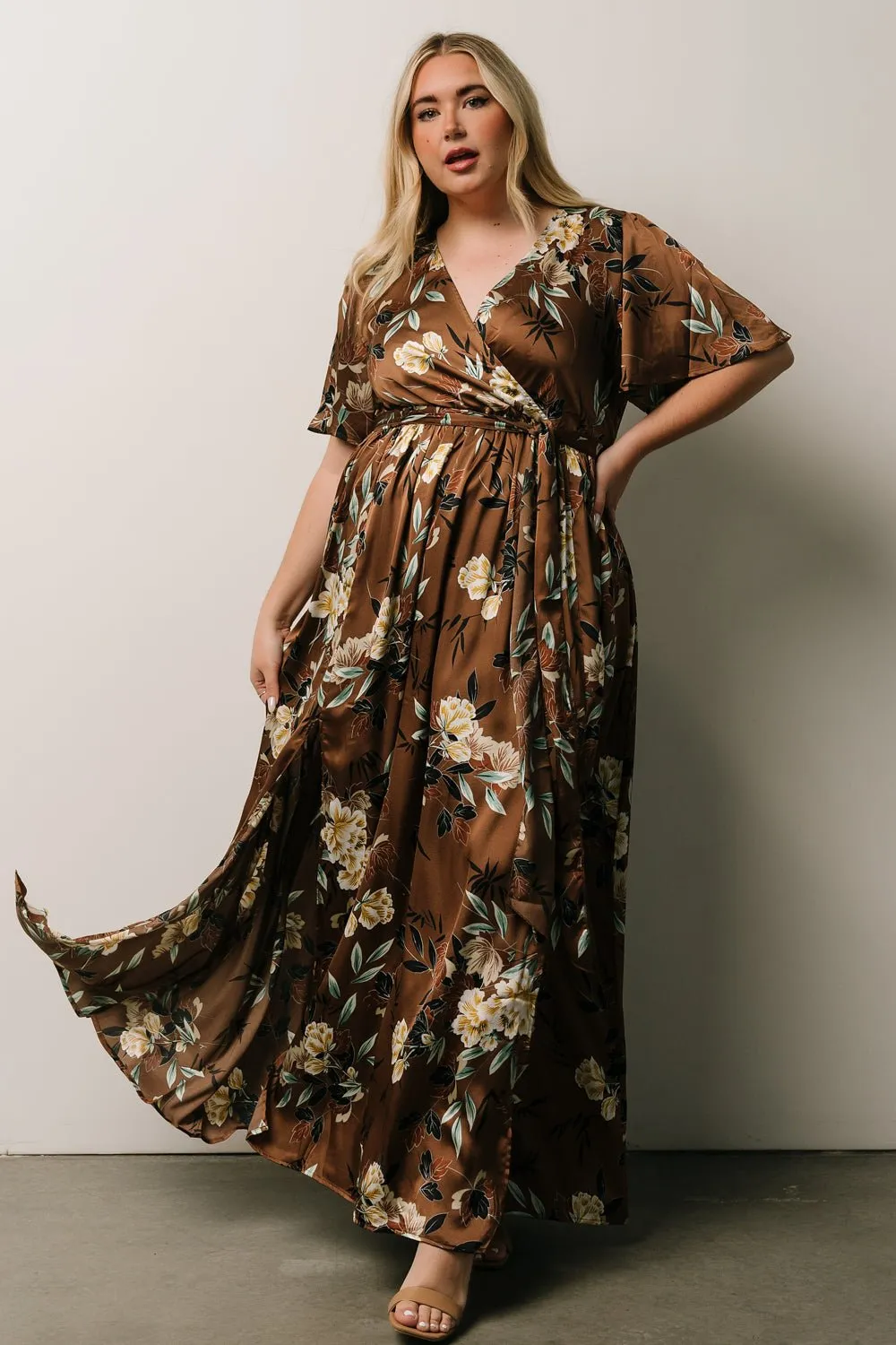 Sicily Satin Maxi Dress | Mocha Floral sold by Baltic Born product image thumbnail 2