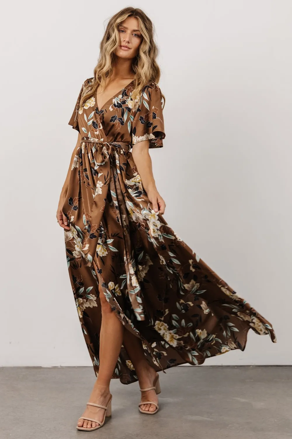 Sicily Satin Maxi Dress | Mocha Floral sold by Baltic Born product image thumbnail 5