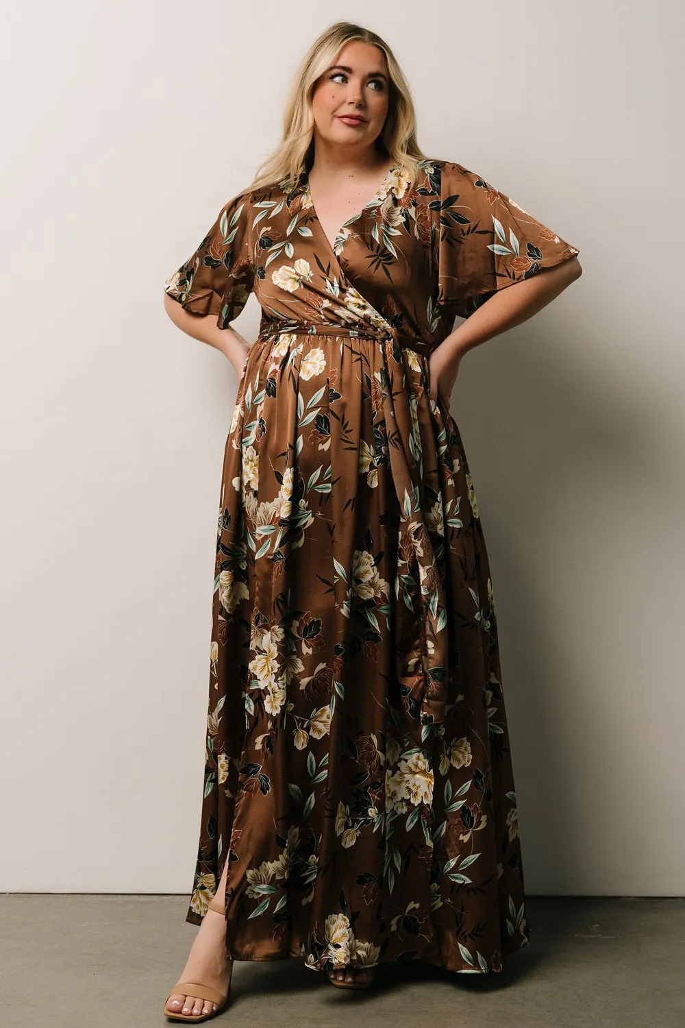 Sicily Satin Maxi Dress | Mocha Floral sold by Baltic Born product image thumbnail 4