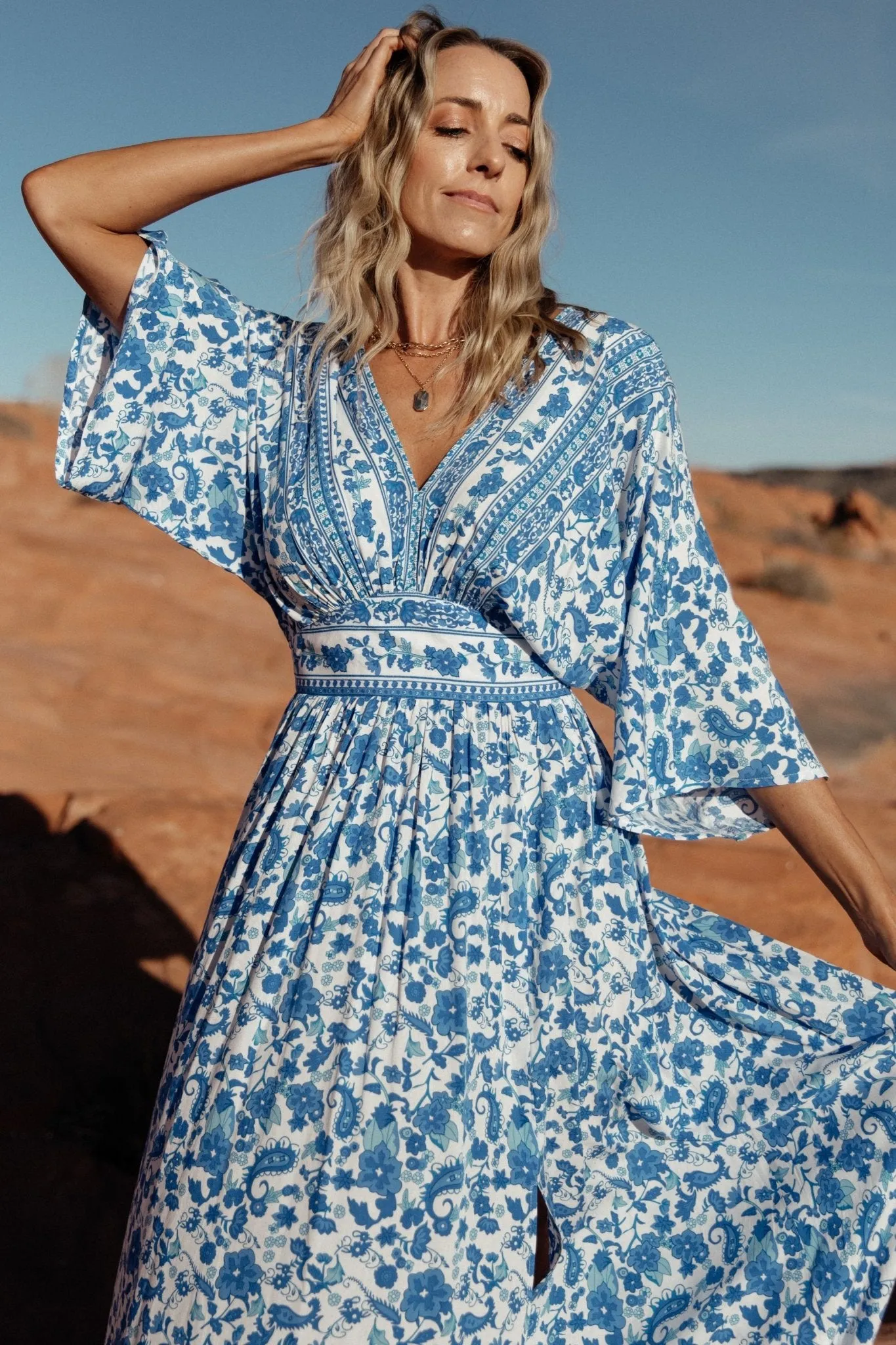 Watson Kimono Maxi Dress | Blue + White sold by Baltic Born product image thumbnail 3