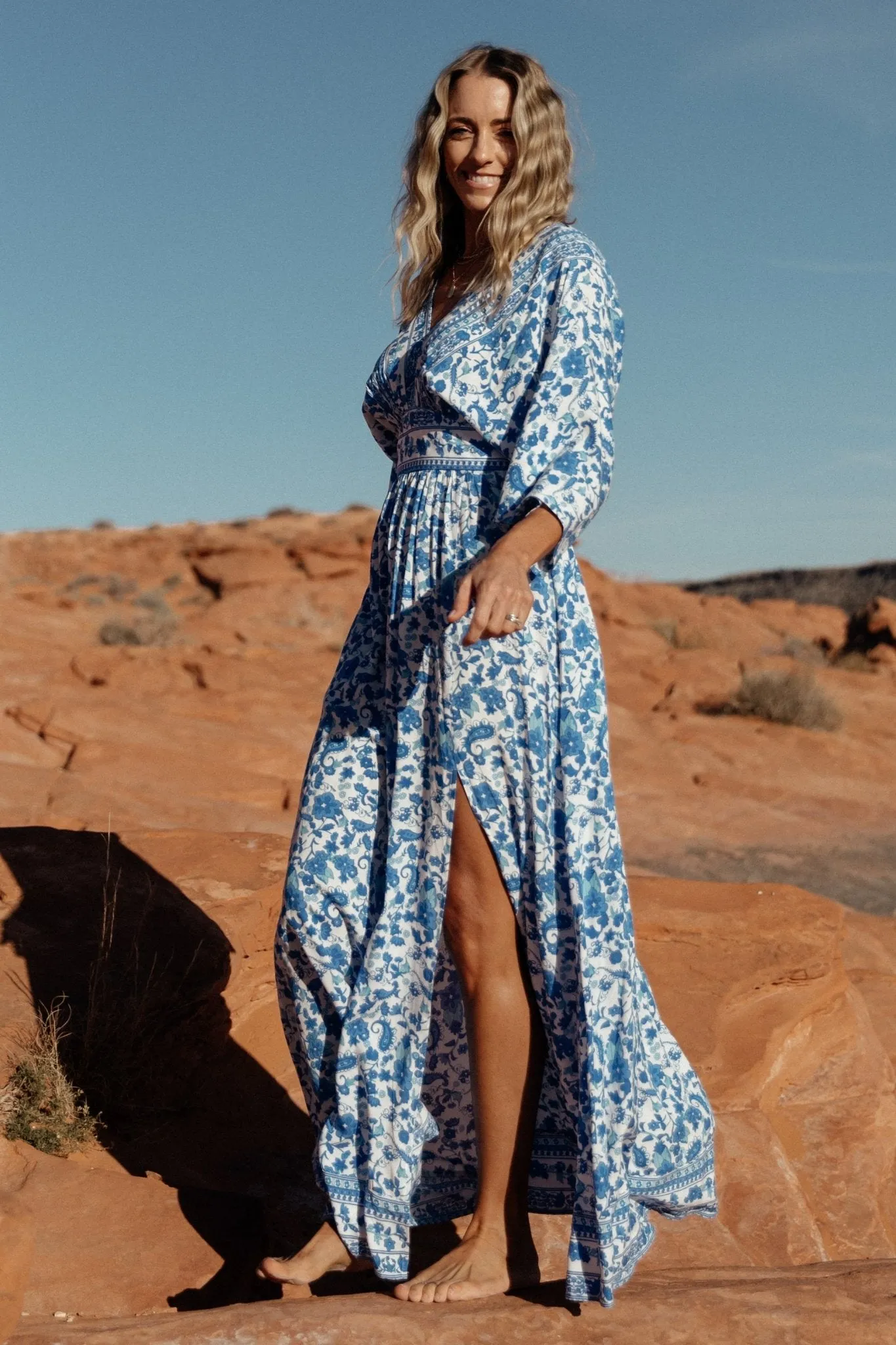 Watson Kimono Maxi Dress | Blue + White sold by Baltic Born product image thumbnail 5