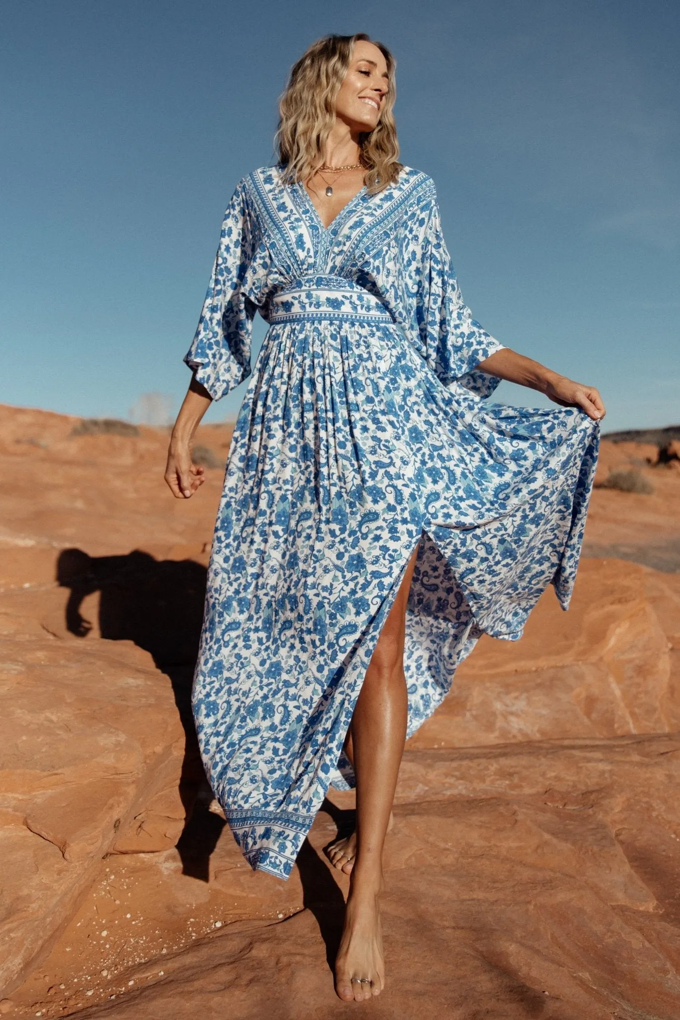 Watson Kimono Maxi Dress | Blue + White sold by Baltic Born