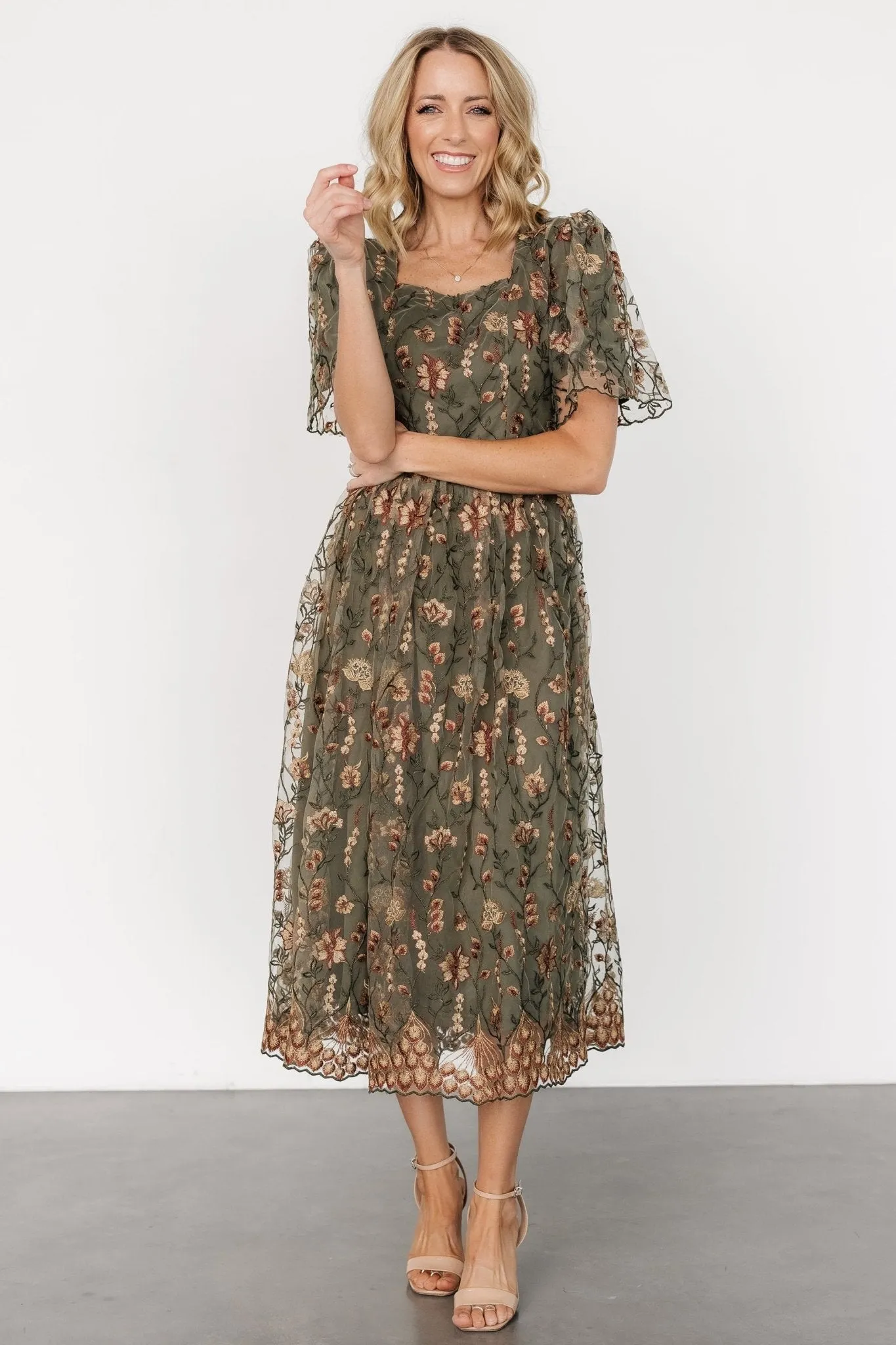 Ravenna Embroidered Dress | Olive Floral sold by Baltic Born product image thumbnail 4