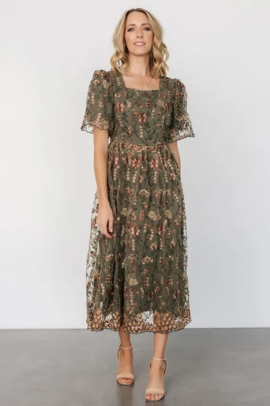 Ravenna Embroidered Dress | Olive Floral sold by Baltic Born