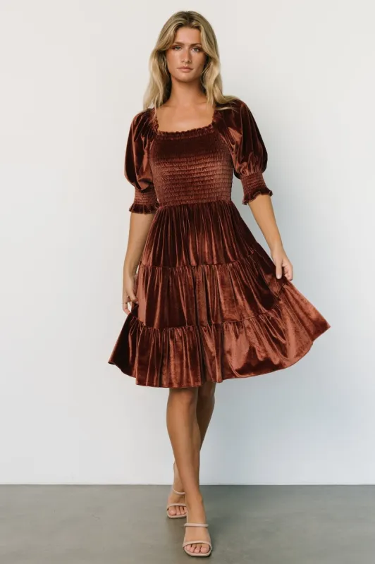 Bliss Smocked Velvet Short Dress | Desert Rose sold by Baltic Born