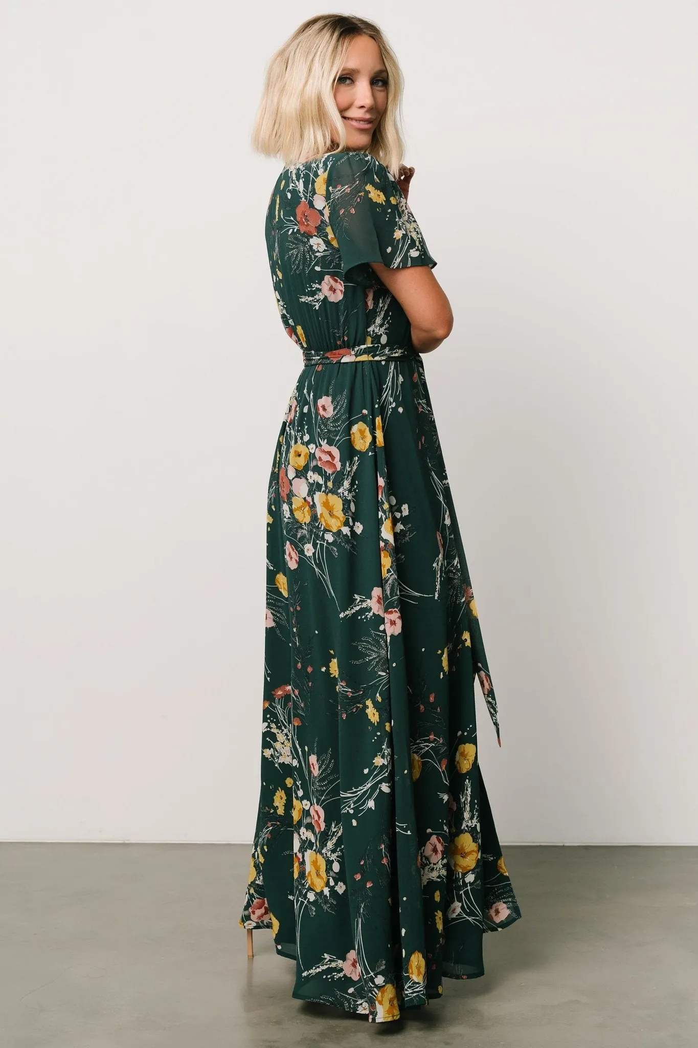 Naomi Short Sleeve Maxi Dress | Dark Green Floral sold by Baltic Born product image thumbnail 4
