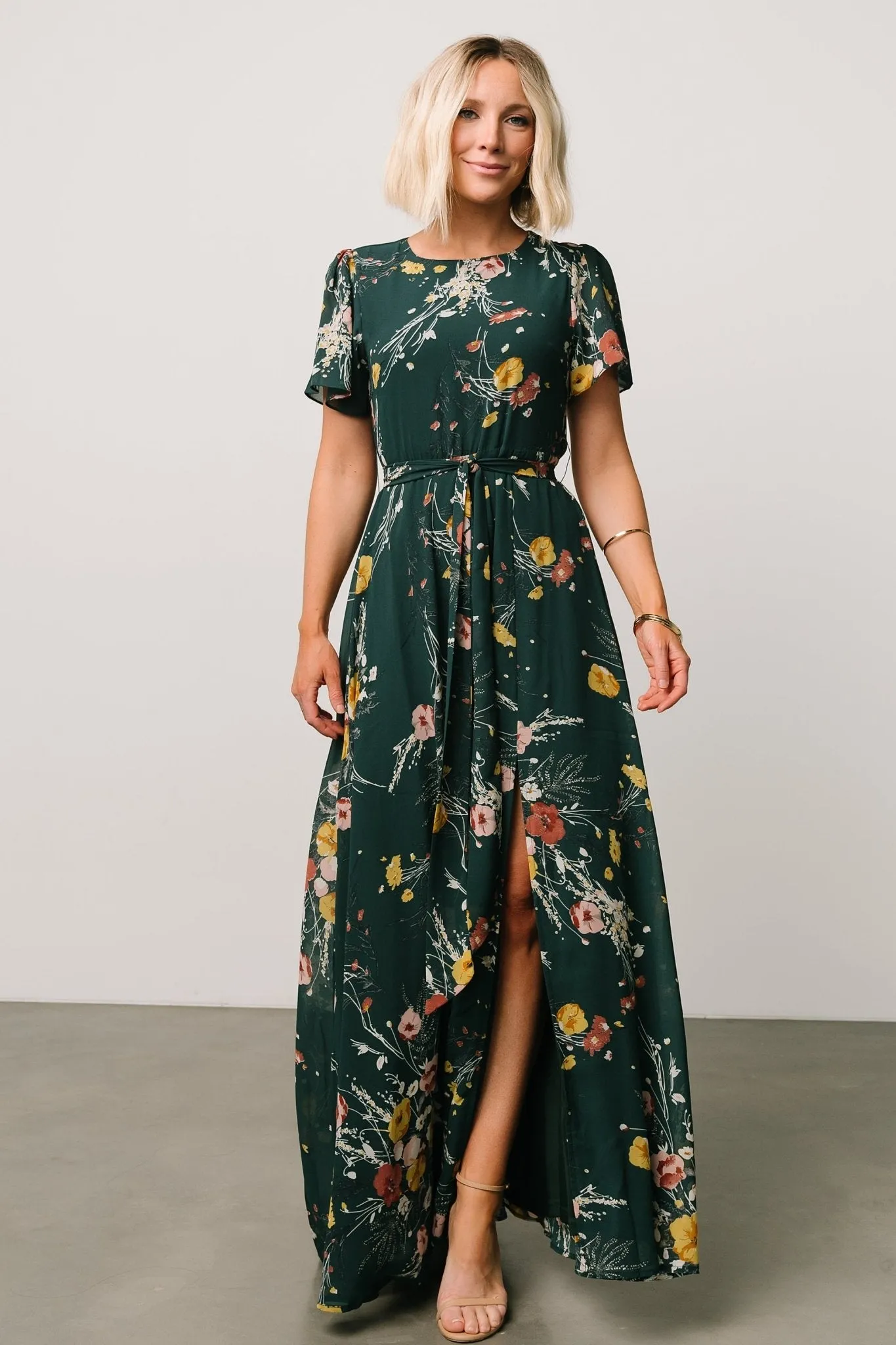 Naomi Short Sleeve Maxi Dress | Dark Green Floral sold by Baltic Born product image thumbnail 2